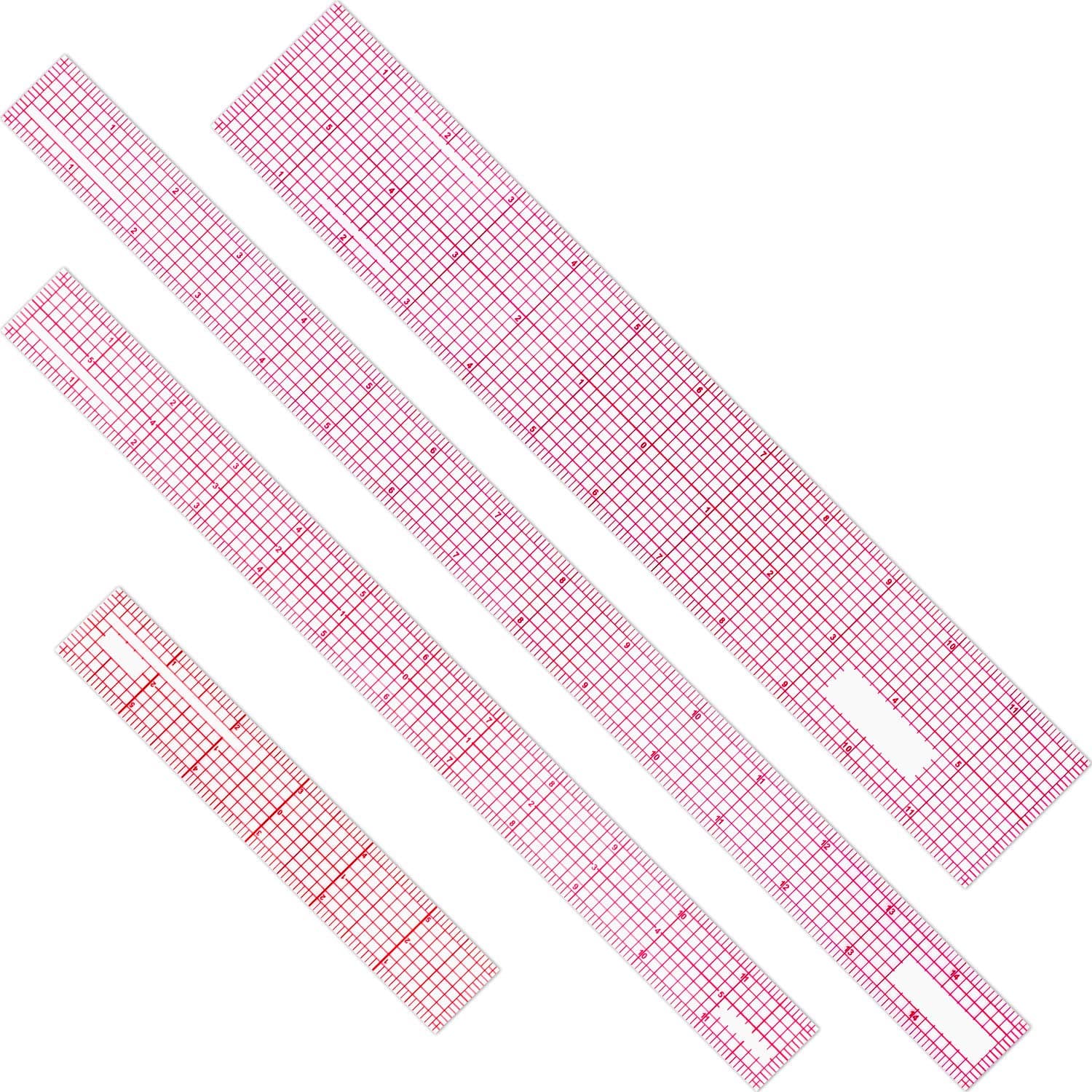 4 Pieces Clear Plastic Ruler Grid Transparent Ruler Plastic Straight Measuring Tool Set for Clothes Design Sewing(6 Inches, 12 Inches, 15 Inches,B50 B60 B70 B-80)