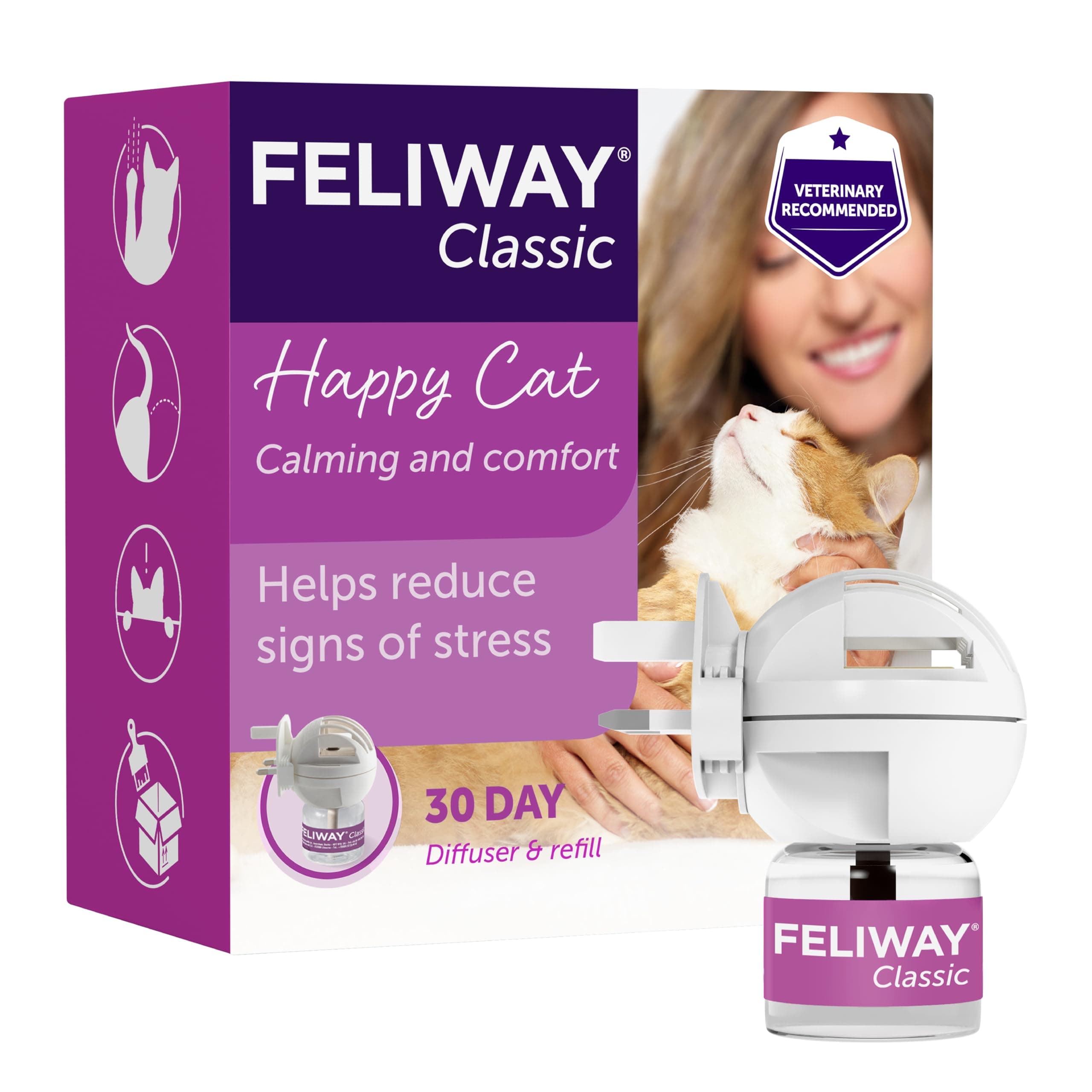 FELIWAY Classic 30 Day Cat Calming Plug In Pheromone Diffuser Starter Kit, 48ml - Helps Solve Common Signs of Stress in Cats & Kittens, Veterinary Recommended, Clinically Proven