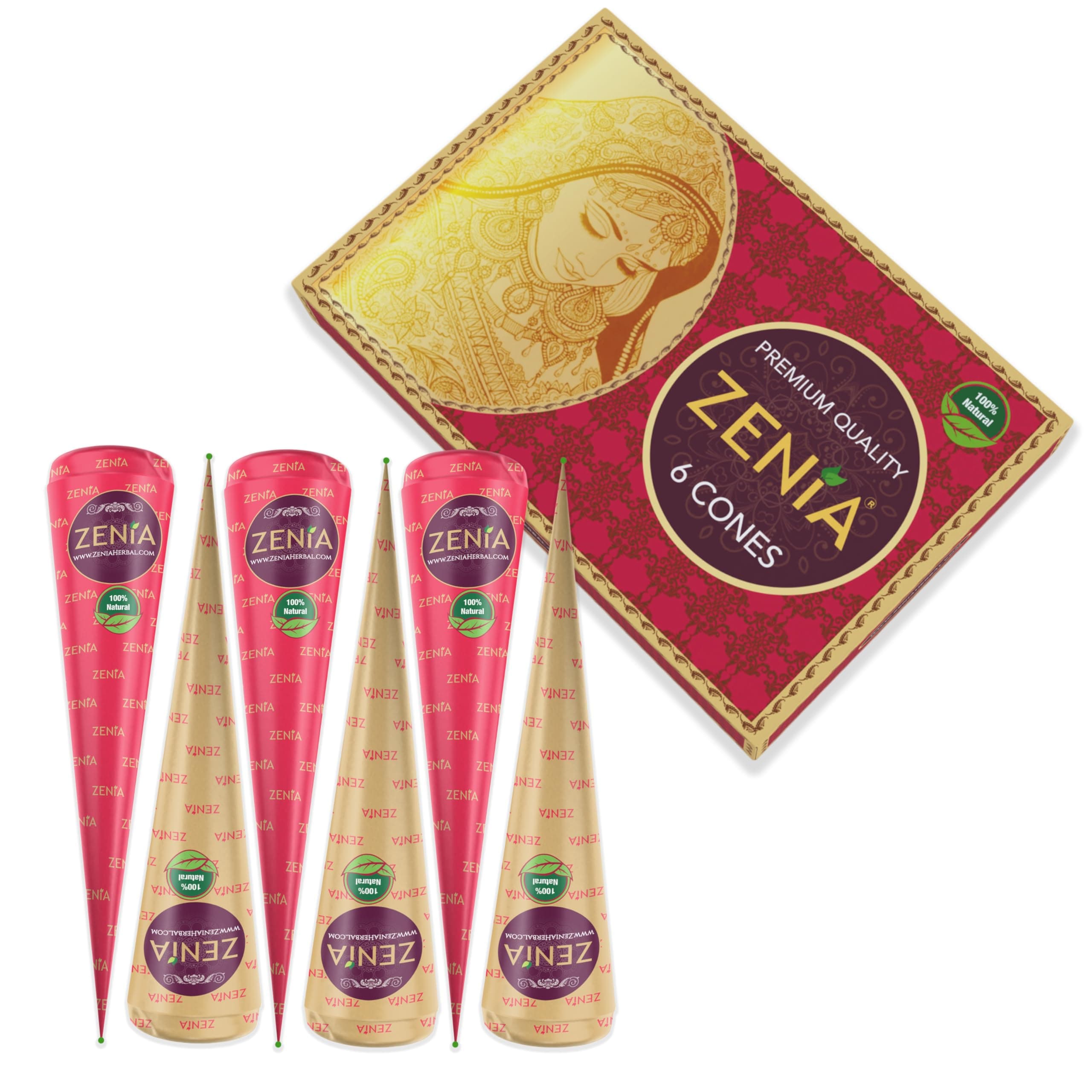Zenia 6 Pack 100% Natural Ready to Use Henna Paste Hair Color Hair Dye Cones Reddish Brown Color