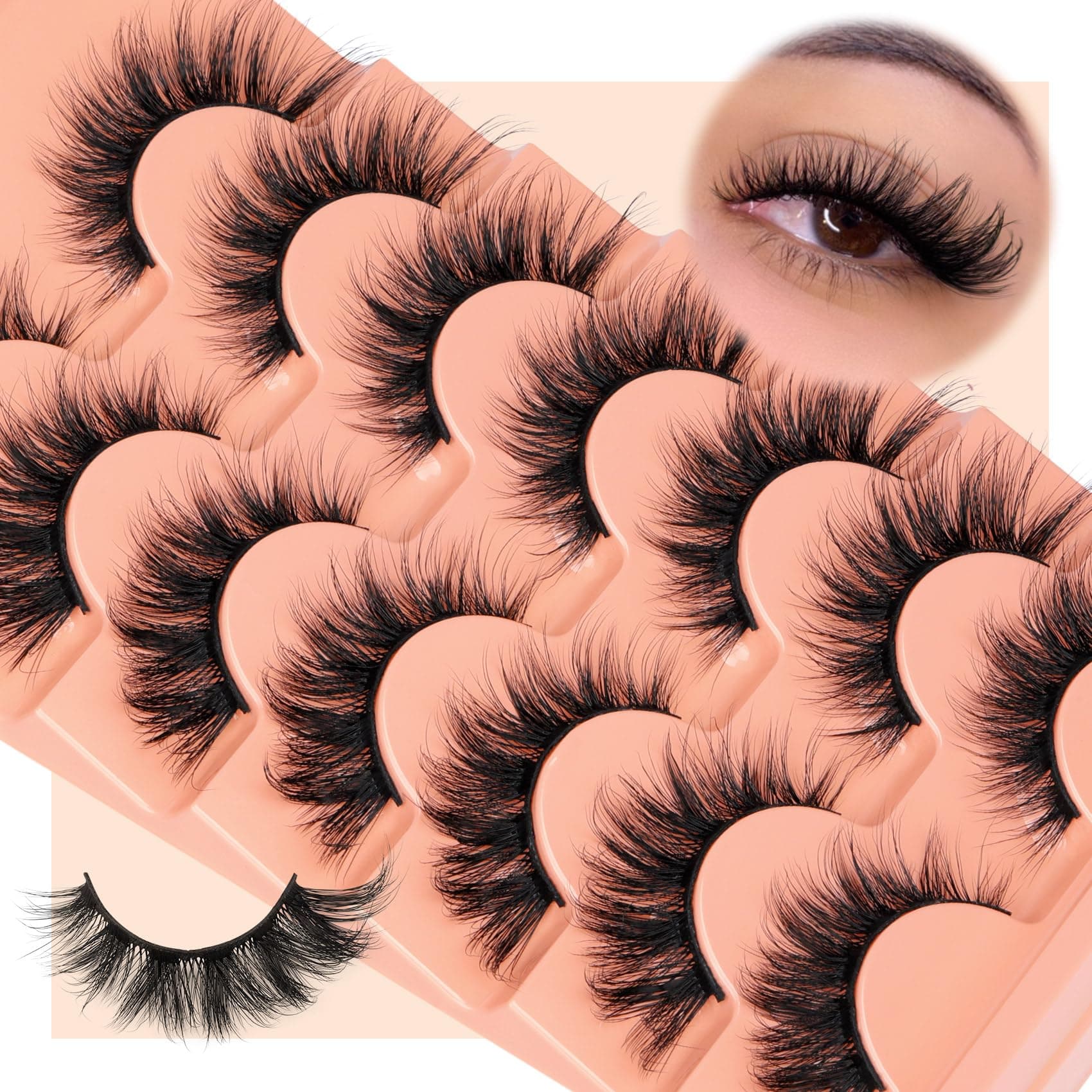 False Lashes Wispy False Eyelashes Fluffy Lashes Natural Look Cat Eye Lashes Gorgeous Soft Fake Eyelashes 7 Pairs Lashes Pack