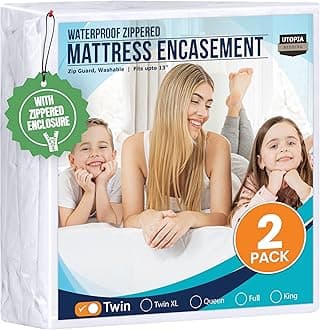 Utopia Bedding Zippered Mattress Encasement Twin (Pack of 2) - 100% Waterproof and Bed Bug Proof Mattress Protector - Absorbent, Six-Sided Mattress Cover