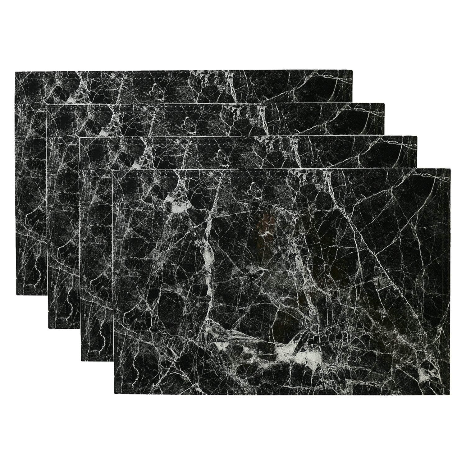 simpletome Placemats Marble Leather Table Mats Double Layer Easy Wiping Cleaning Set of 4 (Black)
