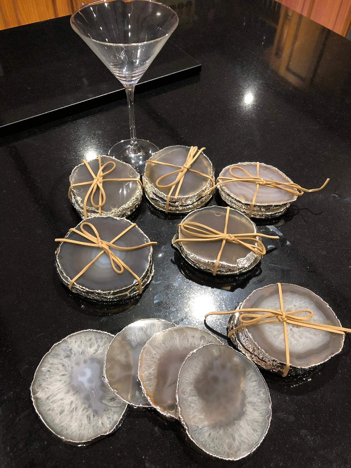 Grey Agate Silver Edge, Gilded, Microcrystalline Quartz Premium Coasters (Set of 4)