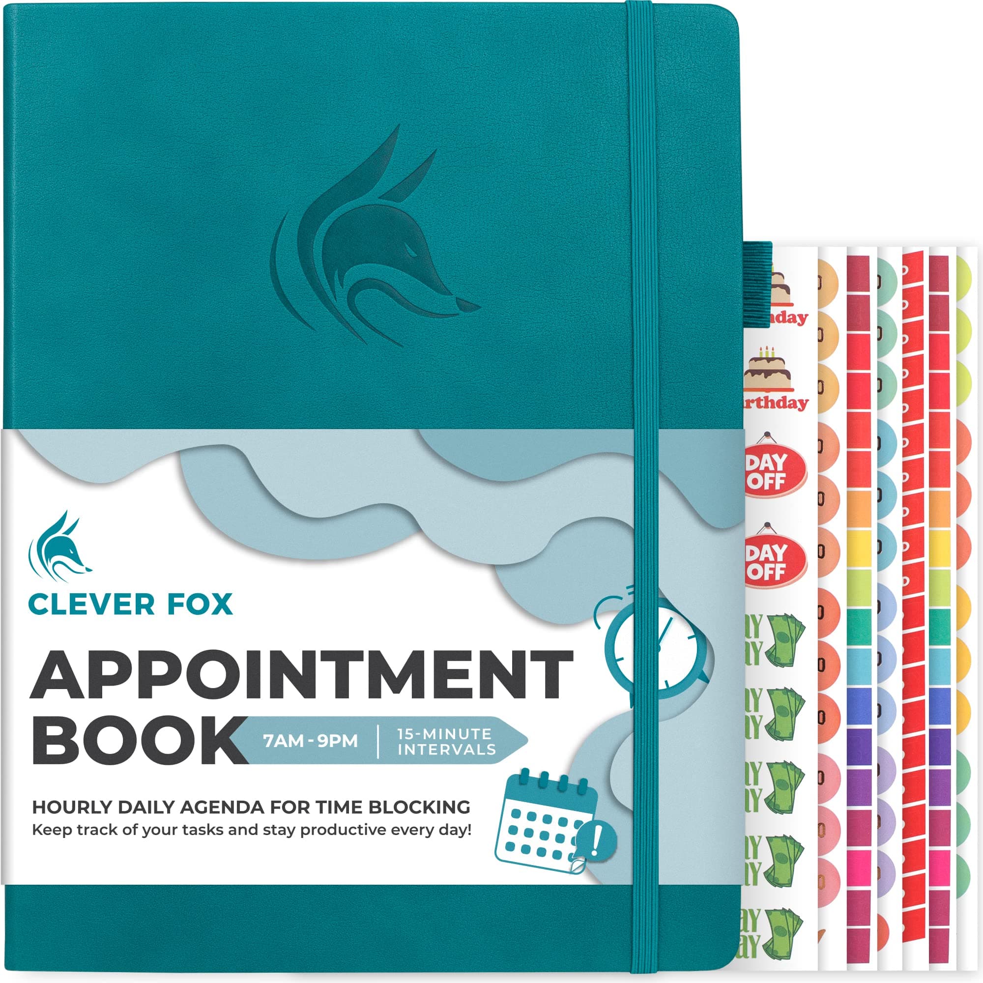 Clever FoxAppointment Book – Hourly Schedule Planner with 15-Minute Increments – Time Box Planner for Daily Work & To-Dos – Weekly & Monthly Spreads, Undated, Hardcover, A4 size, (Dark Teal)