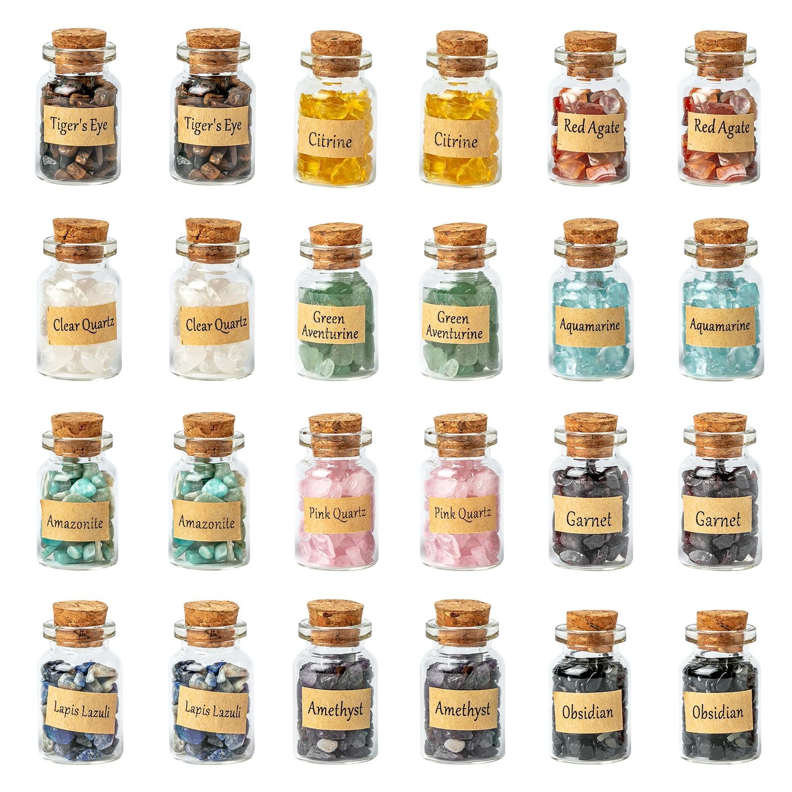 KHOCOEE 24 Gemstone Bottles Chip Crystals and Healing Stone, Chakra Healing Crystals Bottles, Wicca Gem Stones Set, Witchcraft Crystals