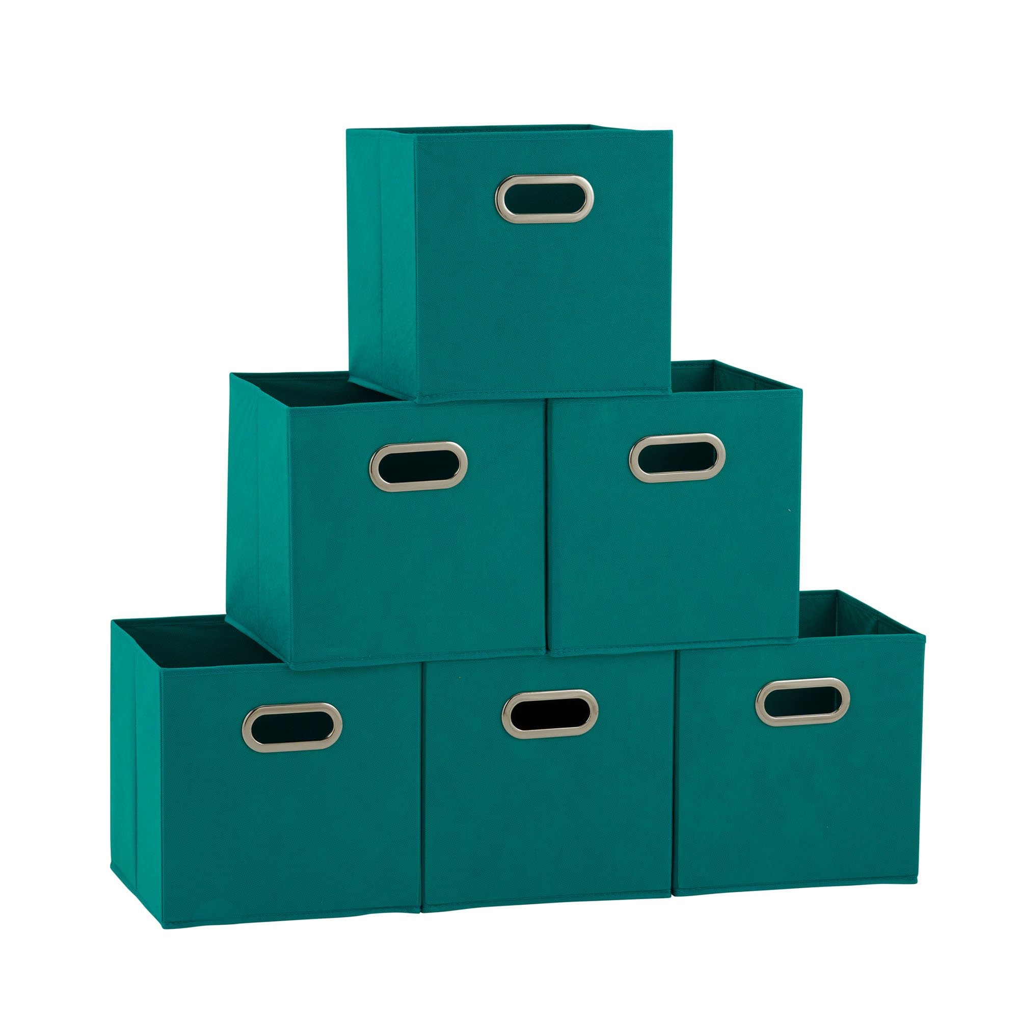 Household Essentials 83-1 Foldable Fabric Storage Bins | Set of 6 Cubby Cubes with Handles | Aqua