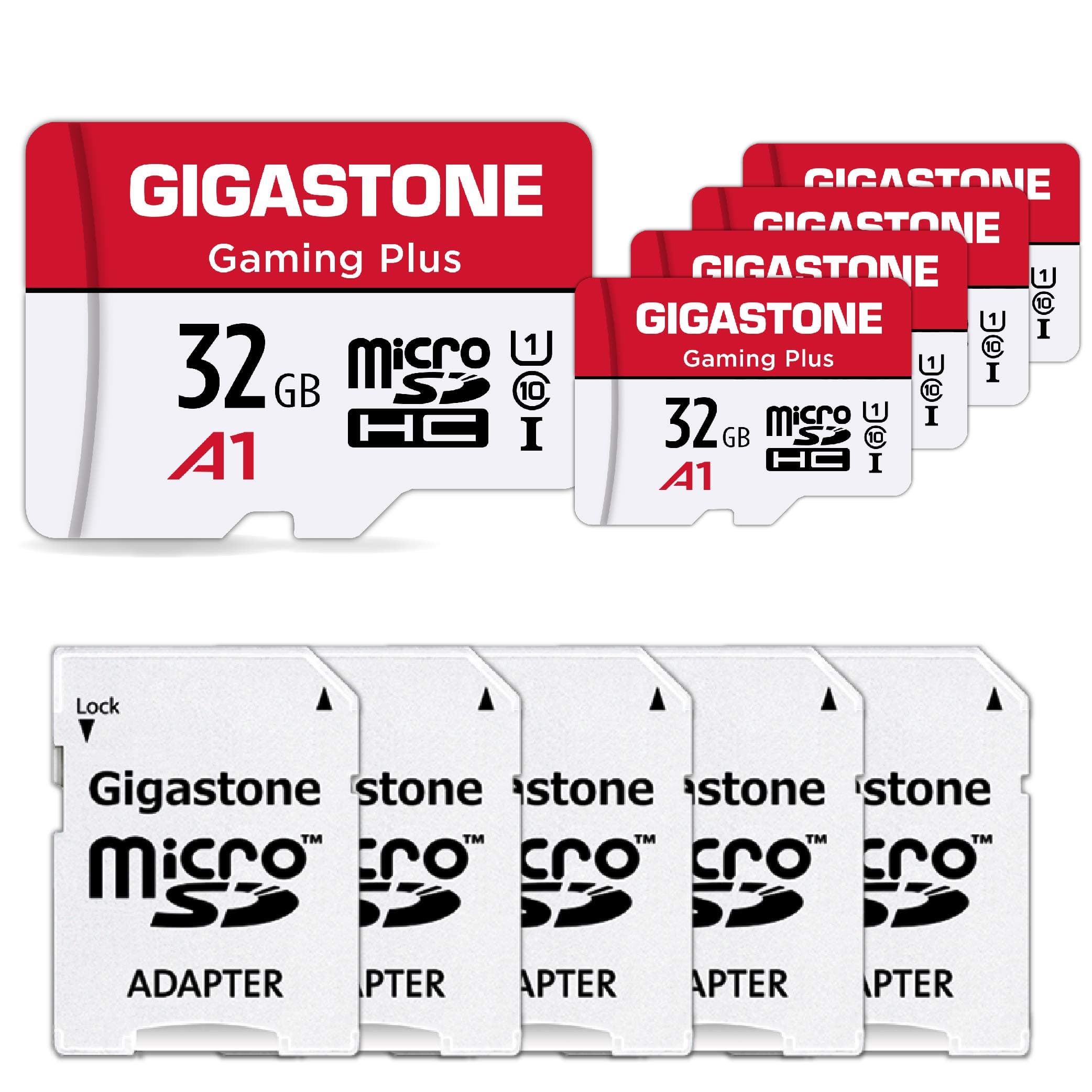【for Switch 1 Only】 GIGASTONE 32GB Micro SD Card 5-Pack, Gaming Plus, MicroSDHC Memory Card for Nintendo-Switch 1, Full HD Video Recording, UHS-I U1 A1 Class 10, up to 90MB/s, with SD Adapter