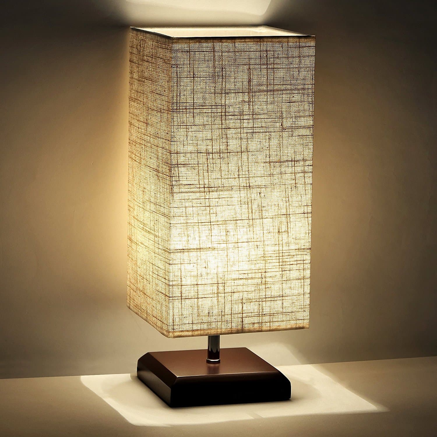 Minimalist Romantic Solid Wood Table Lamp with Flaxen Fabric Shade Bedside Desk Lamp for Bedroom, Dresser, Living Room, Baby Room, College Dorm, Coffee Table, Bookcase