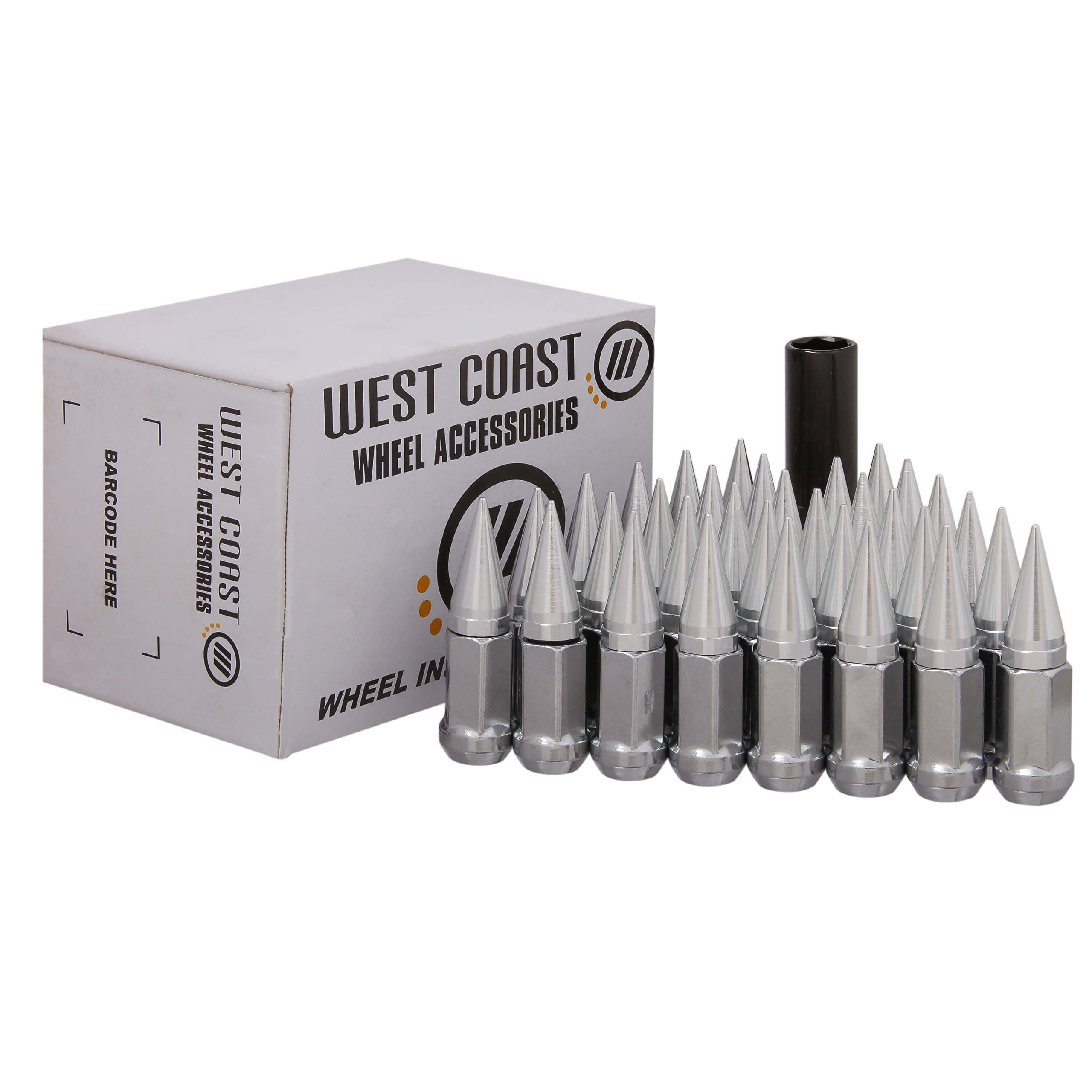 WestCoast Wheel Accessories 32pc Silver Spike Lugs | Thread Pitch 9/16 | 2pc Construction Special Designed Key | 4” Total Length | For AfterMarket Wheels | #1 Hottest Selling Product in the Industry