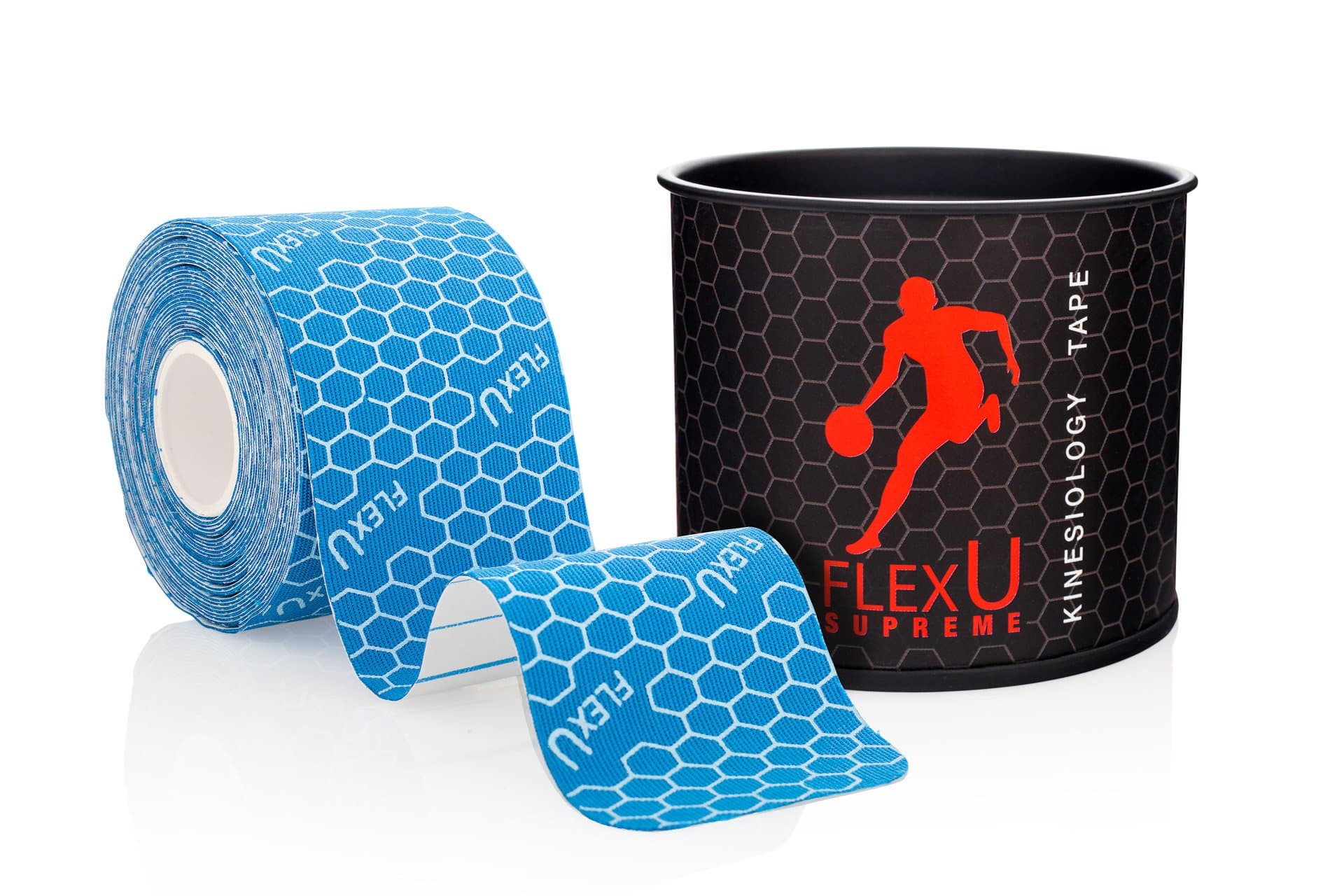 FLEXU Kinesiology Tape; Single Roll (Pre-Cut or Continuous); Advanced Strength and Flexibility Properties; Longer Lasting Therapeutic Recovery; Sports Tape (Blue Pre-cut)