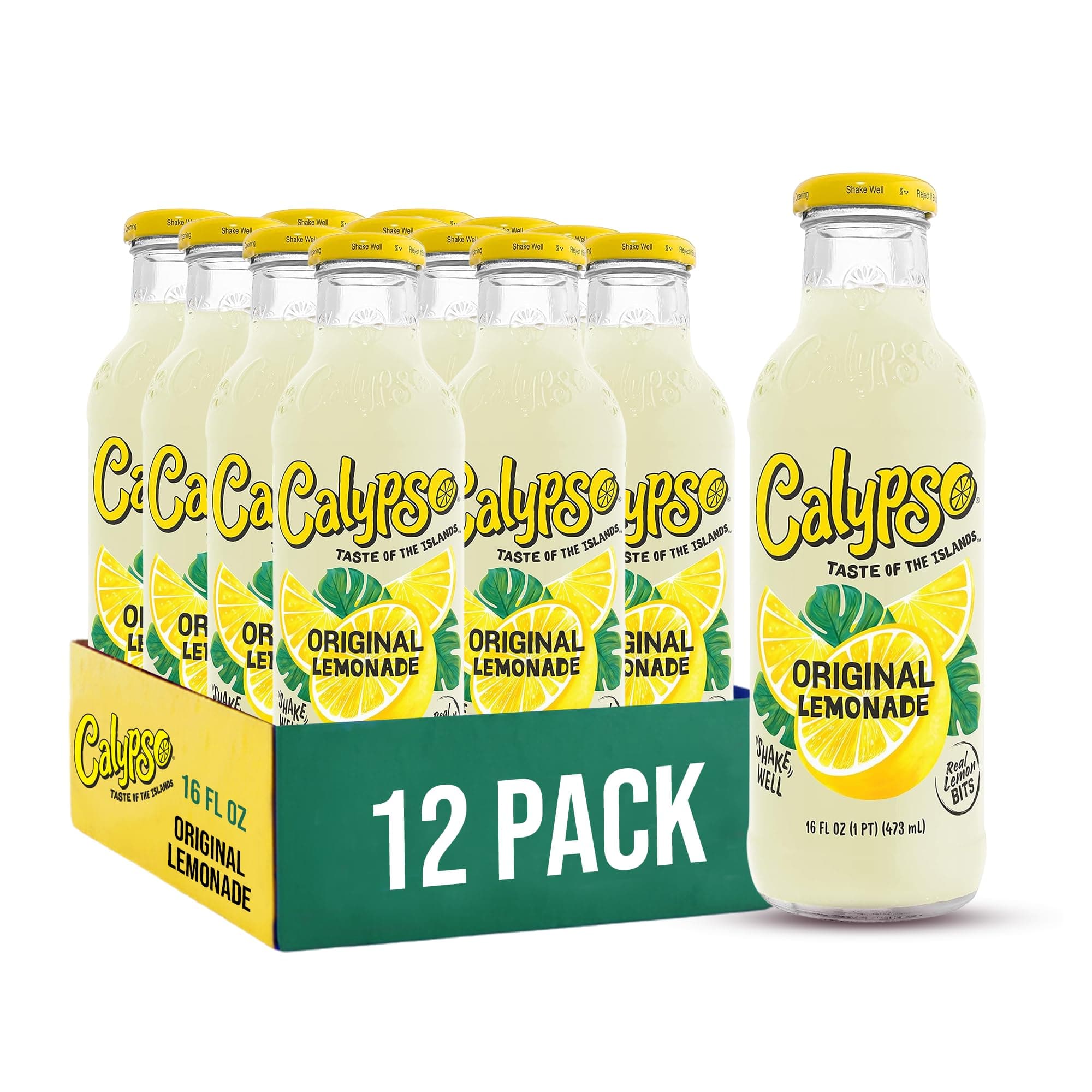 Lemonade, Original Lemonade, Made with Real Fruit, 16 Fl Oz Glass Bottles (Pack of 12)