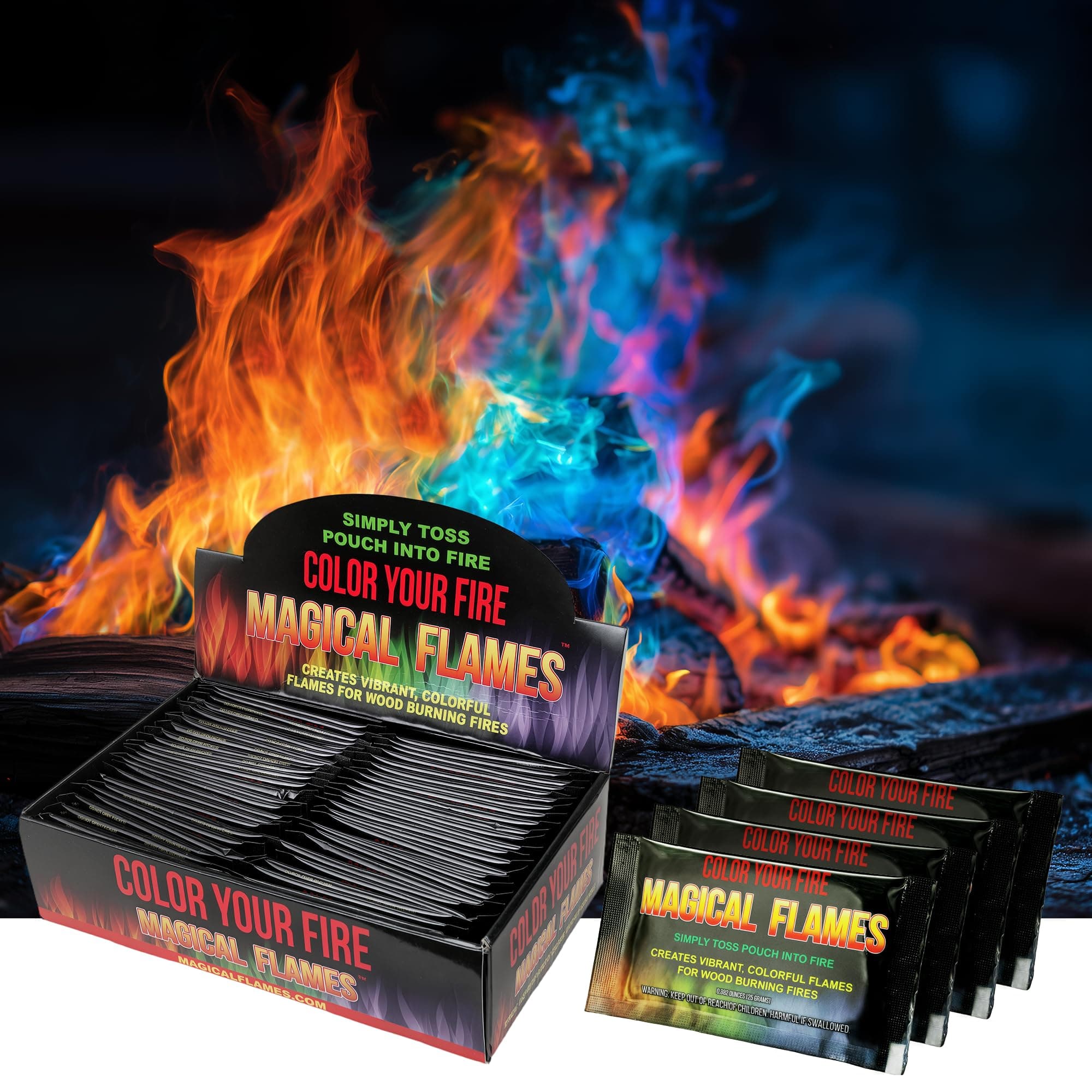 Fire Color Packets (50 Pack), Vibrant Multi-Color Fire for Fire Pits, Campfires, Bonfires & Fireplaces - Camping Essentials & Outdoor Party Accessories