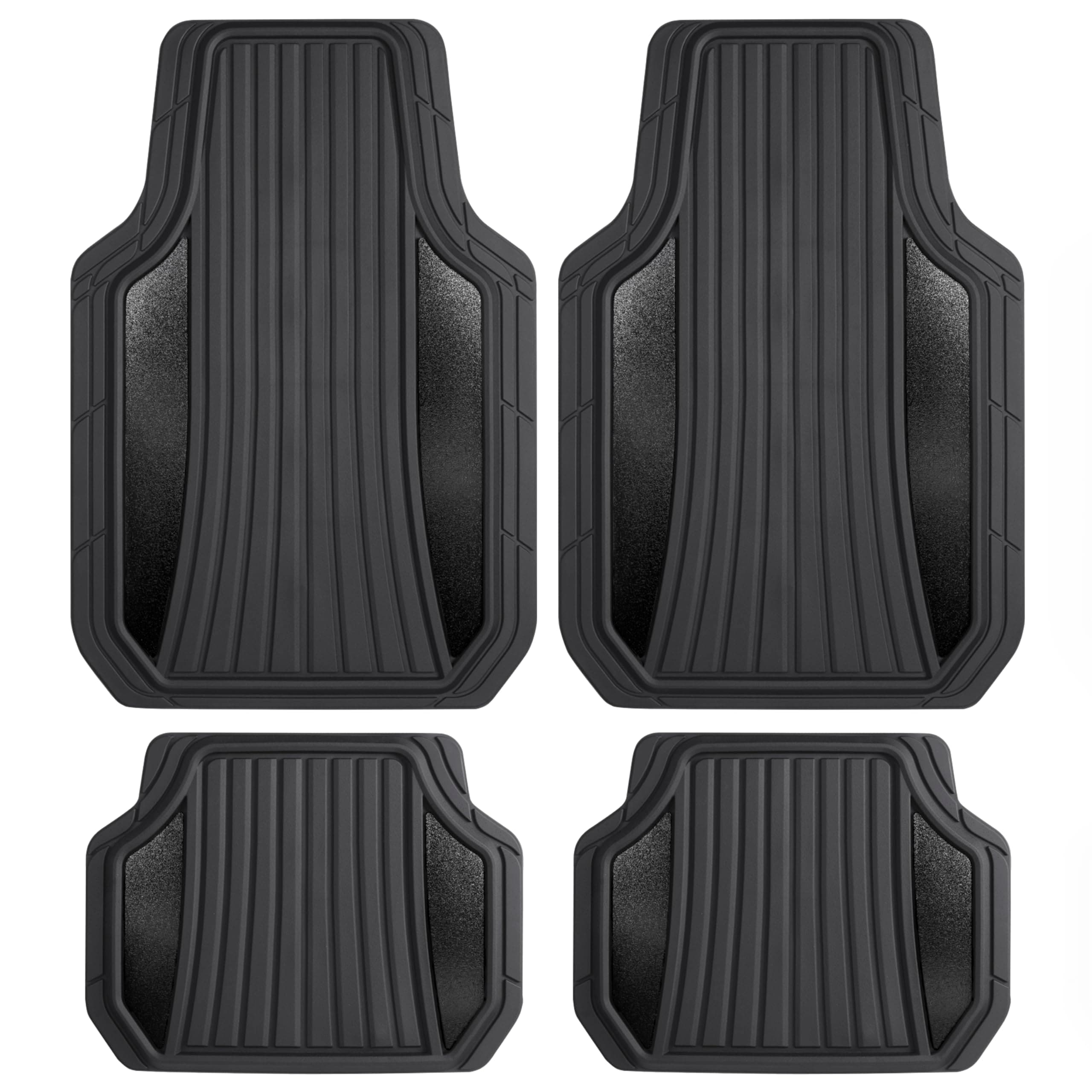 Motor Trend ChromeTech Durable Rubber Car Floor Mats Complete Set with Two-Tone Accents, Interior Weather Protection for Front and Rear with Back