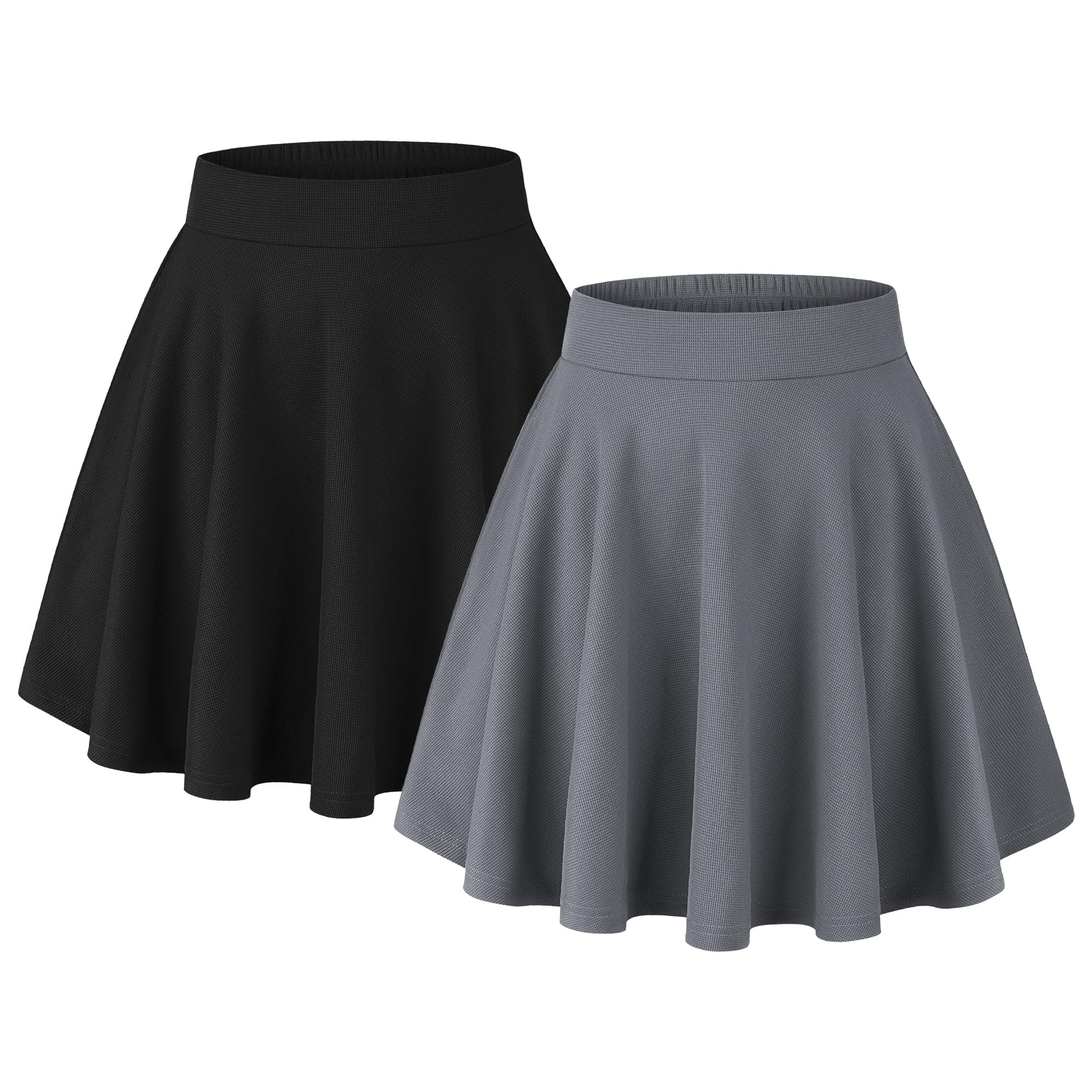BlevonhWomen's Basic Versatile Stretchy Flared Casual Mini Skater Skirt with Pockets High Waisted Cute Short Skirts 2 Pack