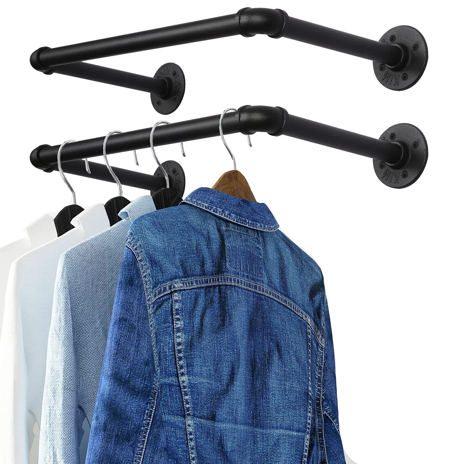 OROPY Industrial Pipe Clothes Rack 21.6ââ‚¬Â Set of 2, Heavy Duty Wall Mounted Black Iron Garment Bar, Multi-Purpose Clothing Hanging Rod for Laundry Room and Closet Storage