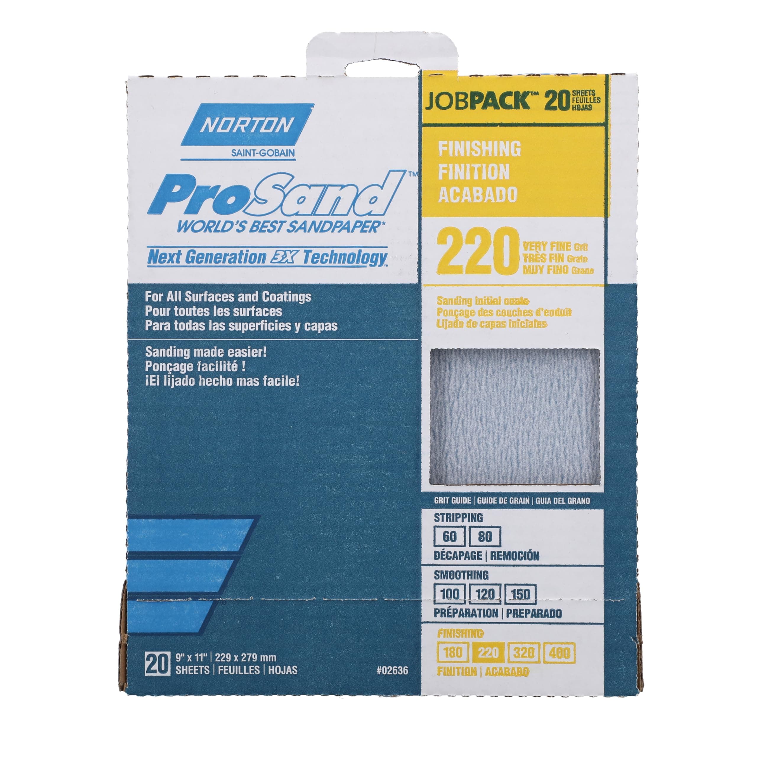 02636 ProSand 3X High Performance Sanding Sheet, 220 Grit