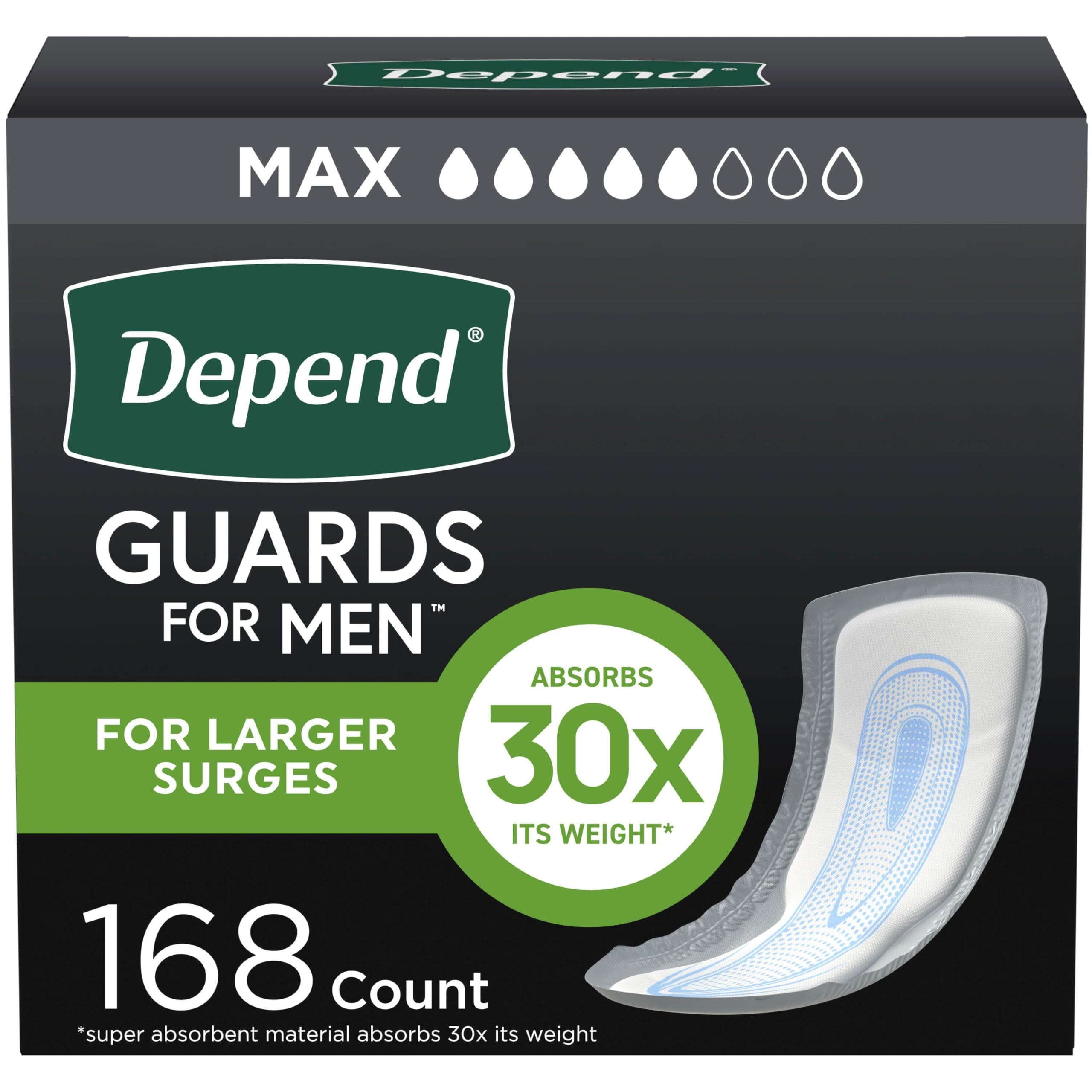 Incontinence Guards/Incontinence Pads for Men/Bladder Control Pads, Maximum Absorbency, 168 Count, Packaging May Vary