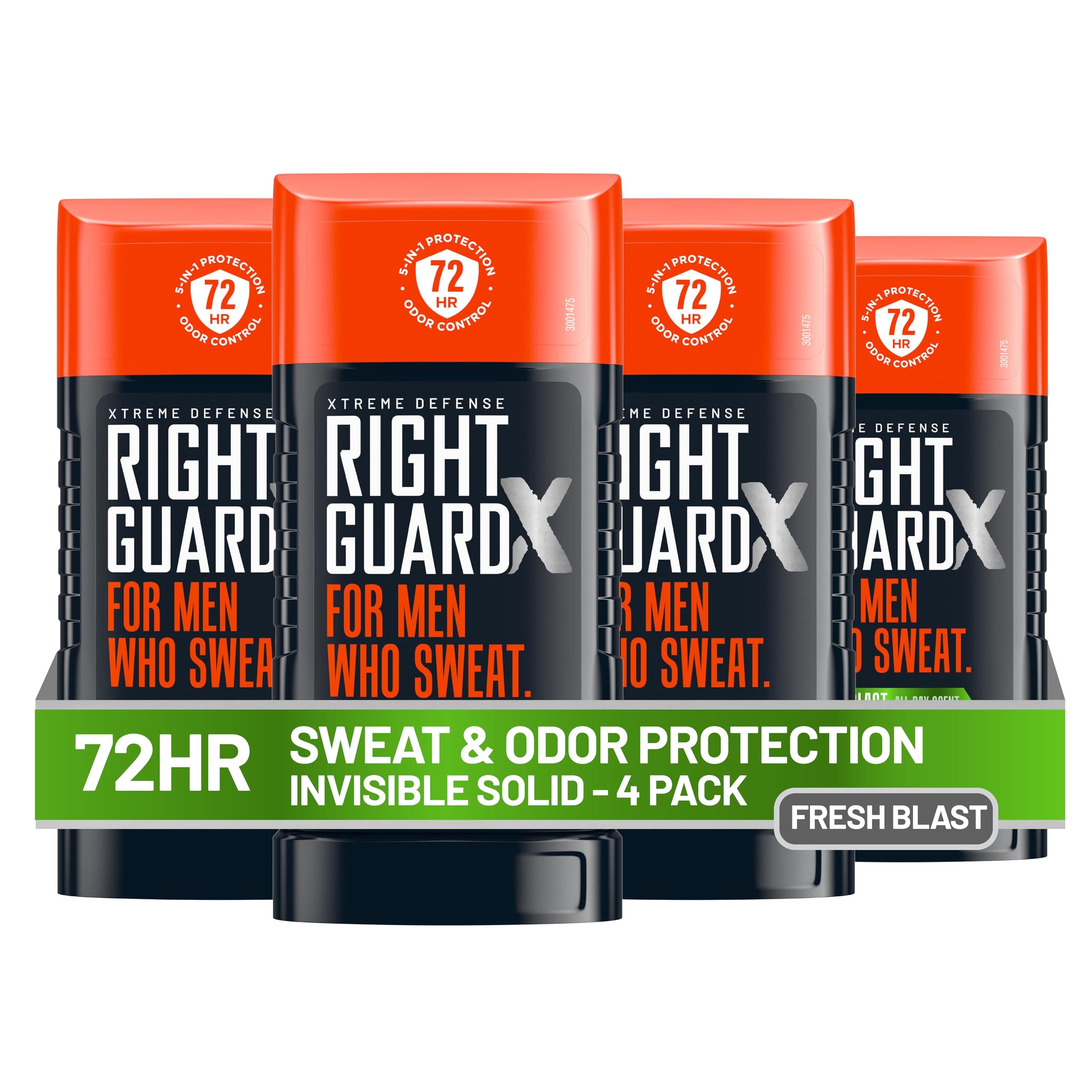 Xtreme Defense Invisible Solid Antiperspirant Deodorant, Fresh Blast Scent - 5-in-1 Deodorant Men Can Trust, 72-Hour Odor Control, 2.6 oz (4 Pack)