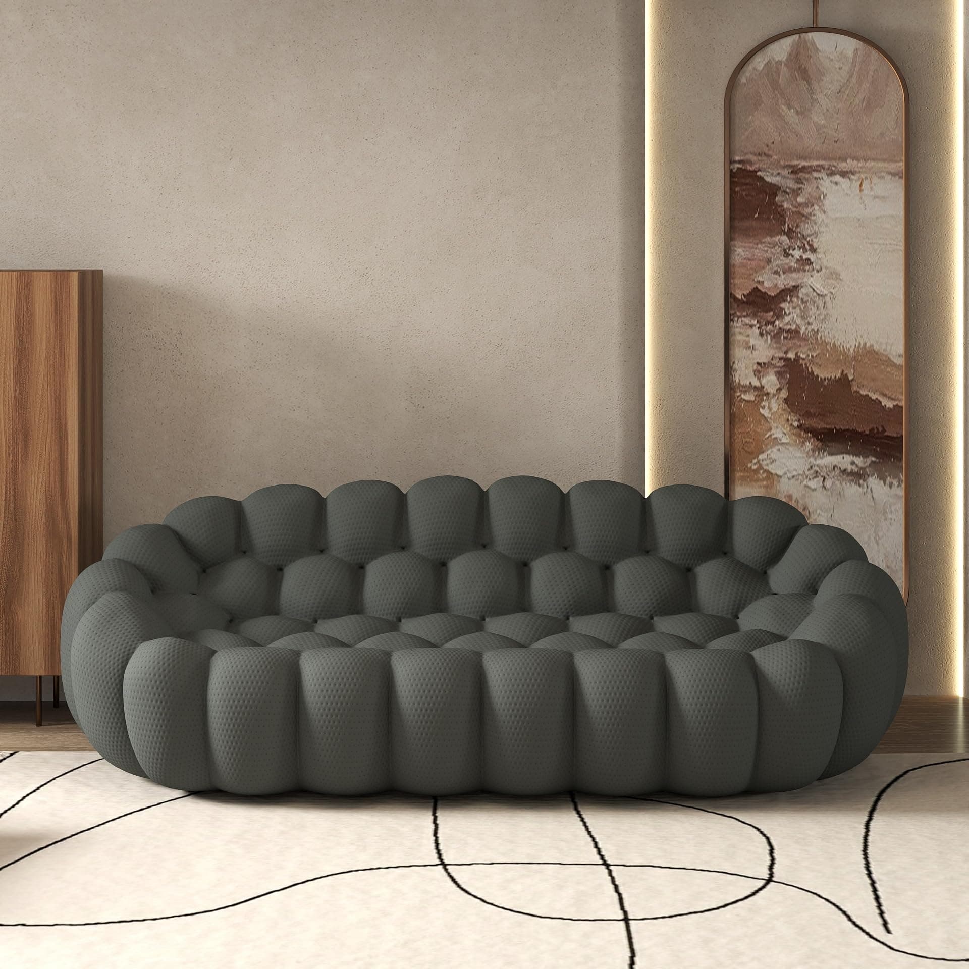Bubble Couch, Modern Curved Couch, Memory Foam Round Lazy Floor Sofa, 3D Honeycomb Bubble Sofa Curved Sofas for Living Room (Dark Grey, 98.43")