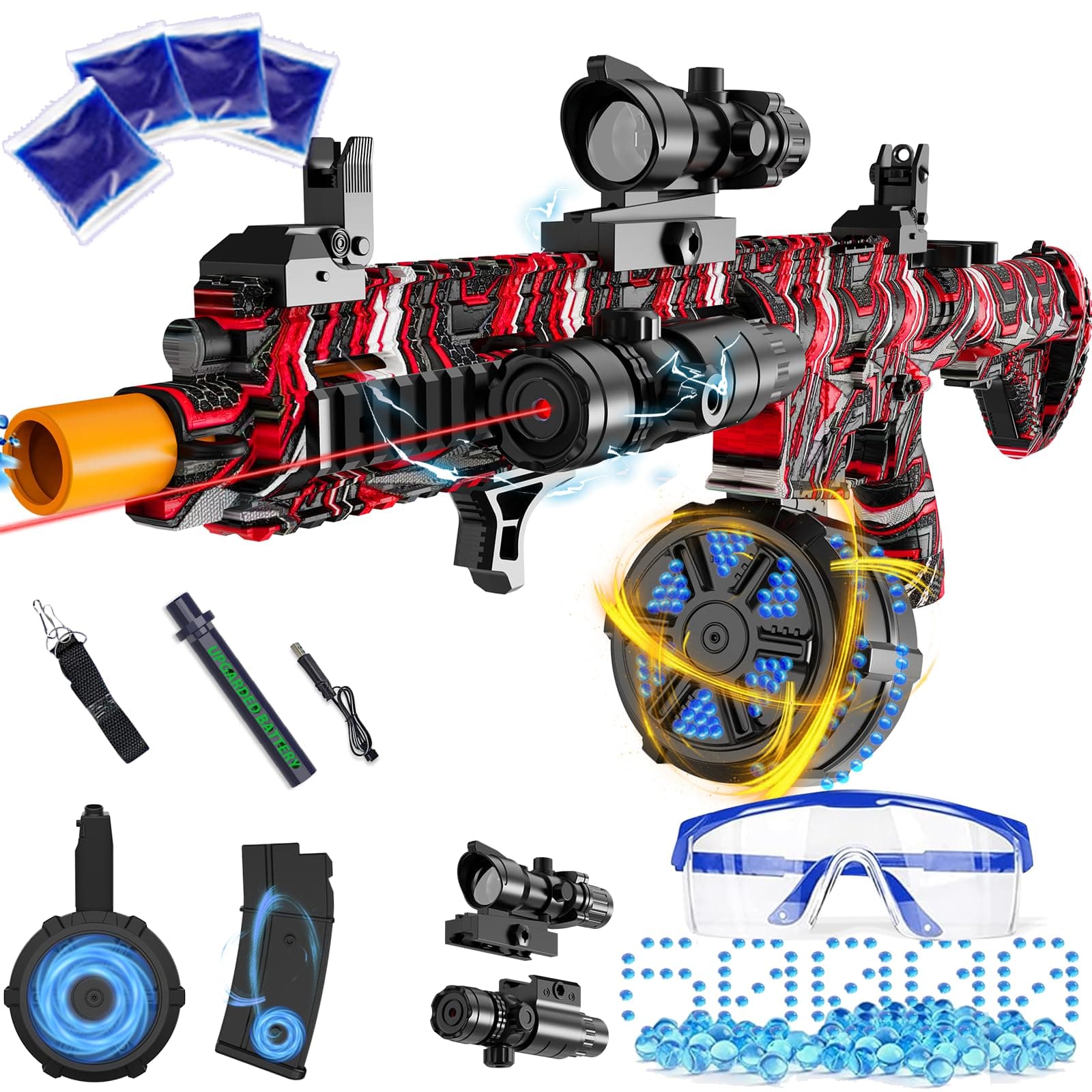 Electric Gel Ball Blaster, High Speed Automatic Splatter Ball Blaster with 60000+ and Goggles, Rechargeable Splatter Ball Toys for Outdoor Activities Game Party-RedBlack