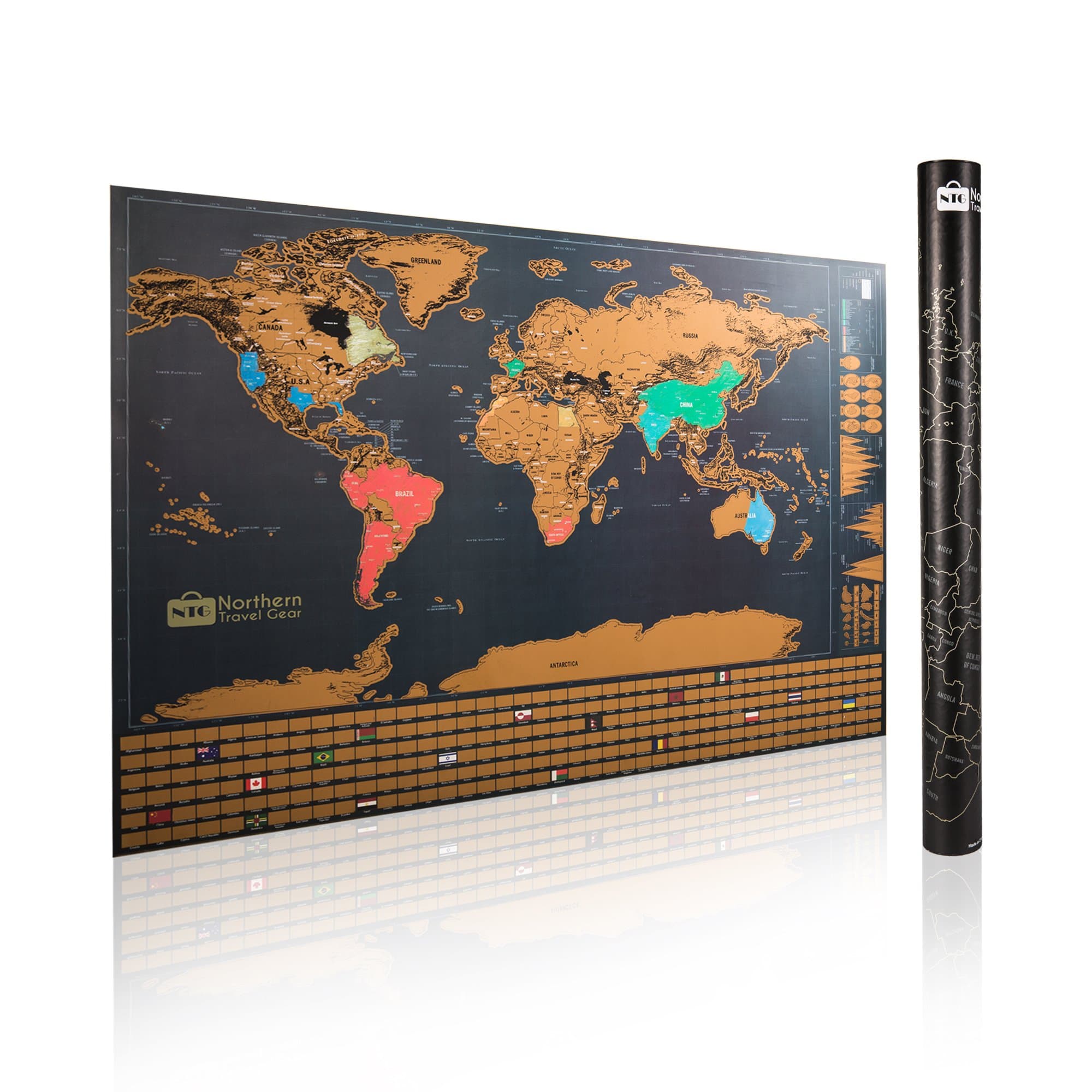 Scratch Off World Map – Northern Travel Gear – Scratch Map – US States Outlined – Includes Bonus Precision Pen – Gift Ready Tube Packaging – Perfect Size To Frame Office Product