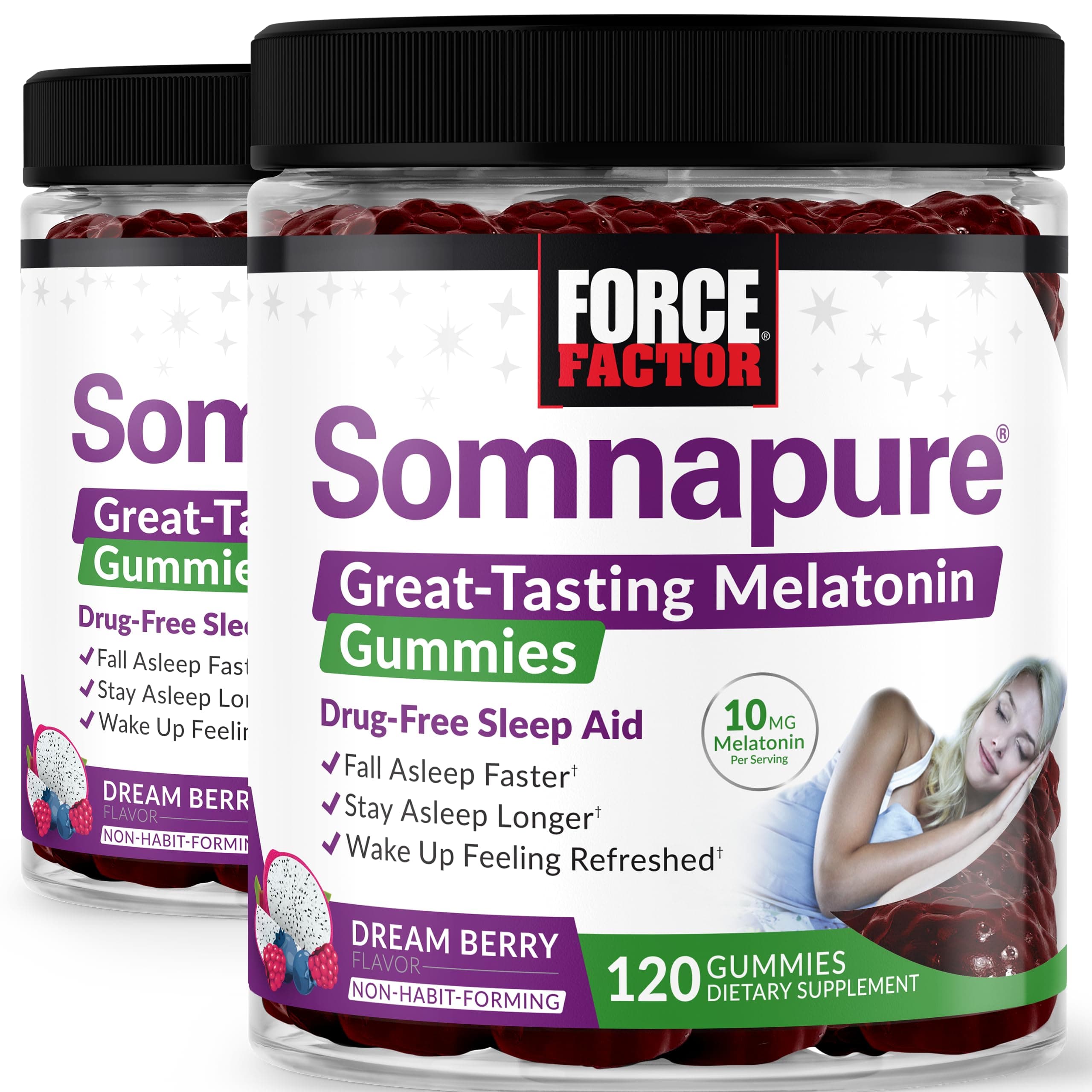 Force Factor Somnapure Gummies with Melatonin, Drug-Free Sleep Support Supplement for Adults with Occasional Sleeplessness, Dream Berry Flavor, 120 Count (Pack of 2)