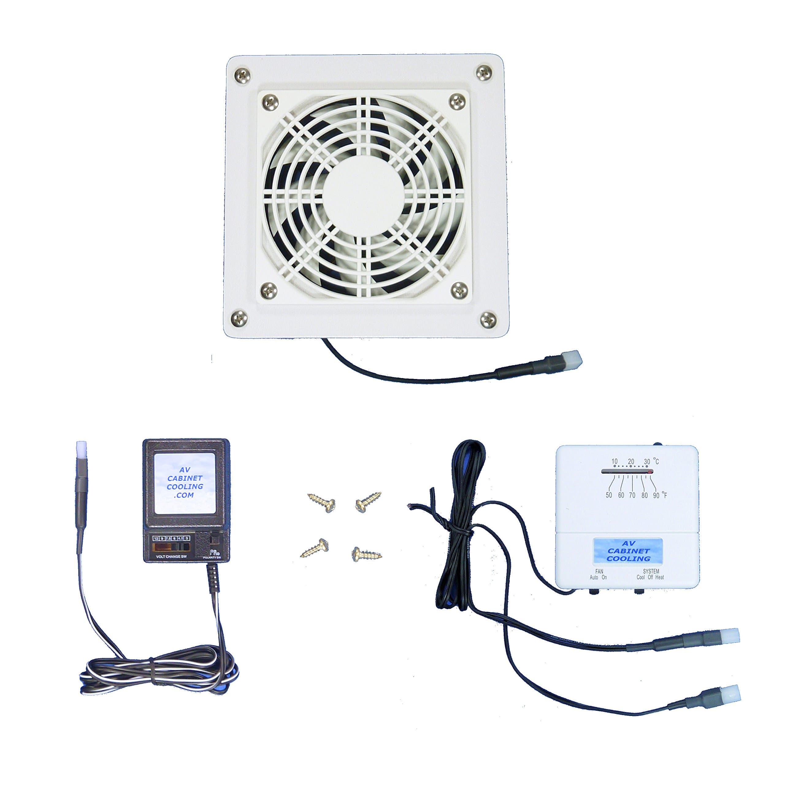 fan system with thermostat & multi-speed (white model), for Home Theater Cabinets