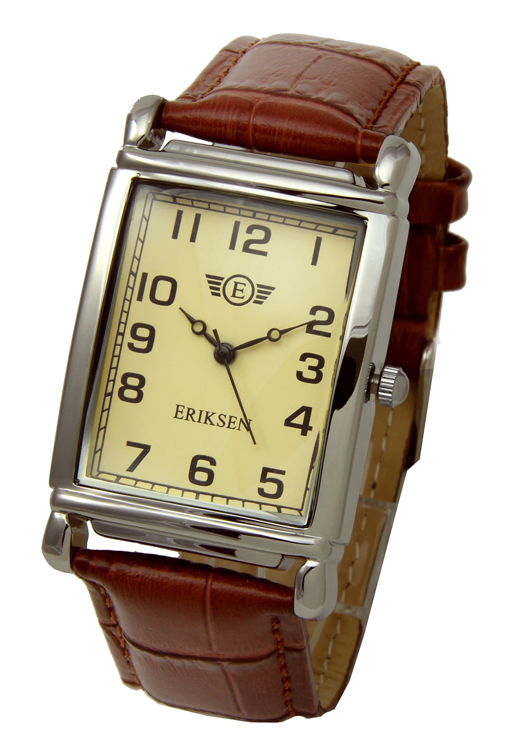 Men's Rectangular Analog Quartz Dress Watch with Leather Strap MCS