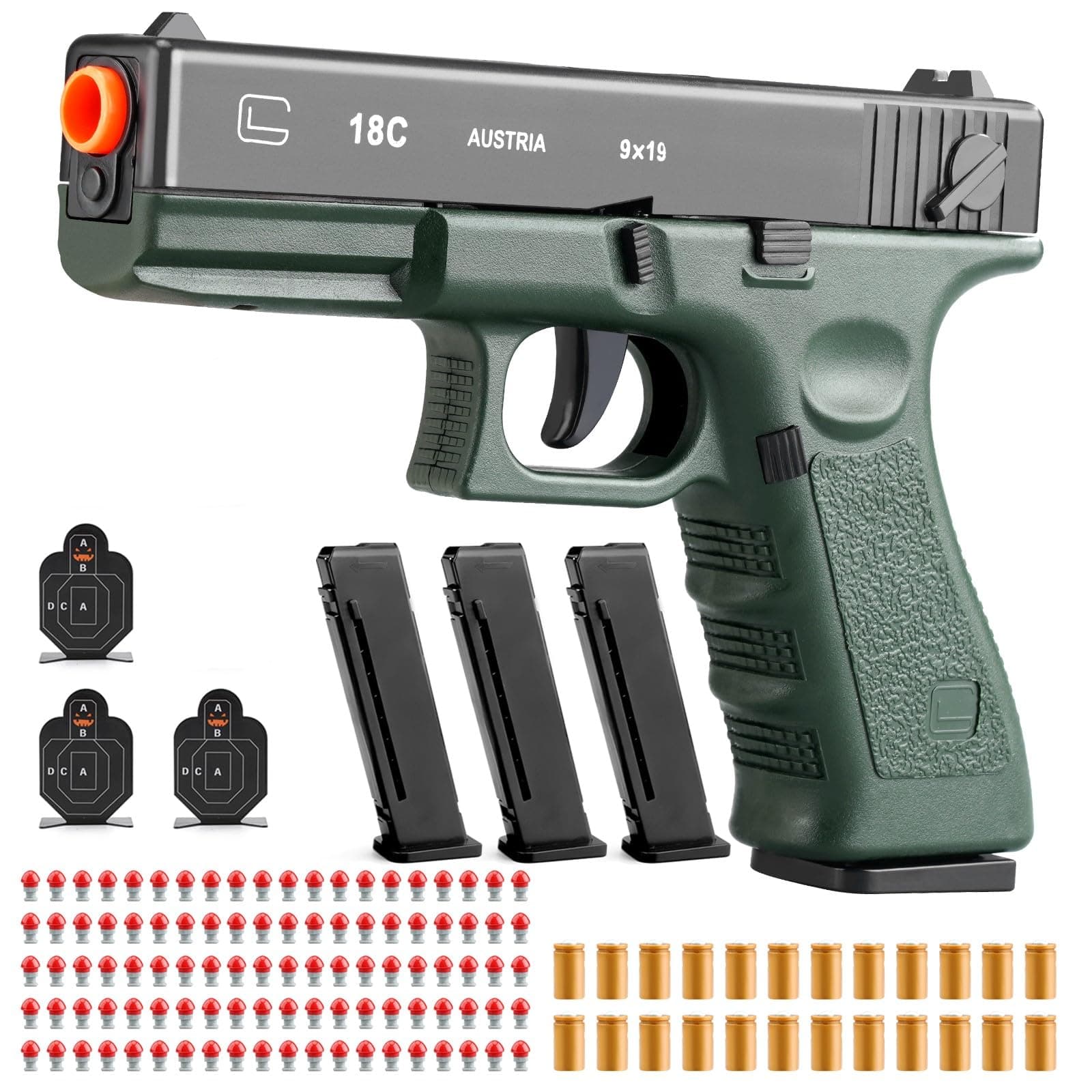 Soft Bullet Gun Toy - Semi-Automatic Handgun with Shell Ejection and Auto Rebound， Tactical Target Shooting Game (Orange Safety Tip/No Batteries) 14+ (Green)
