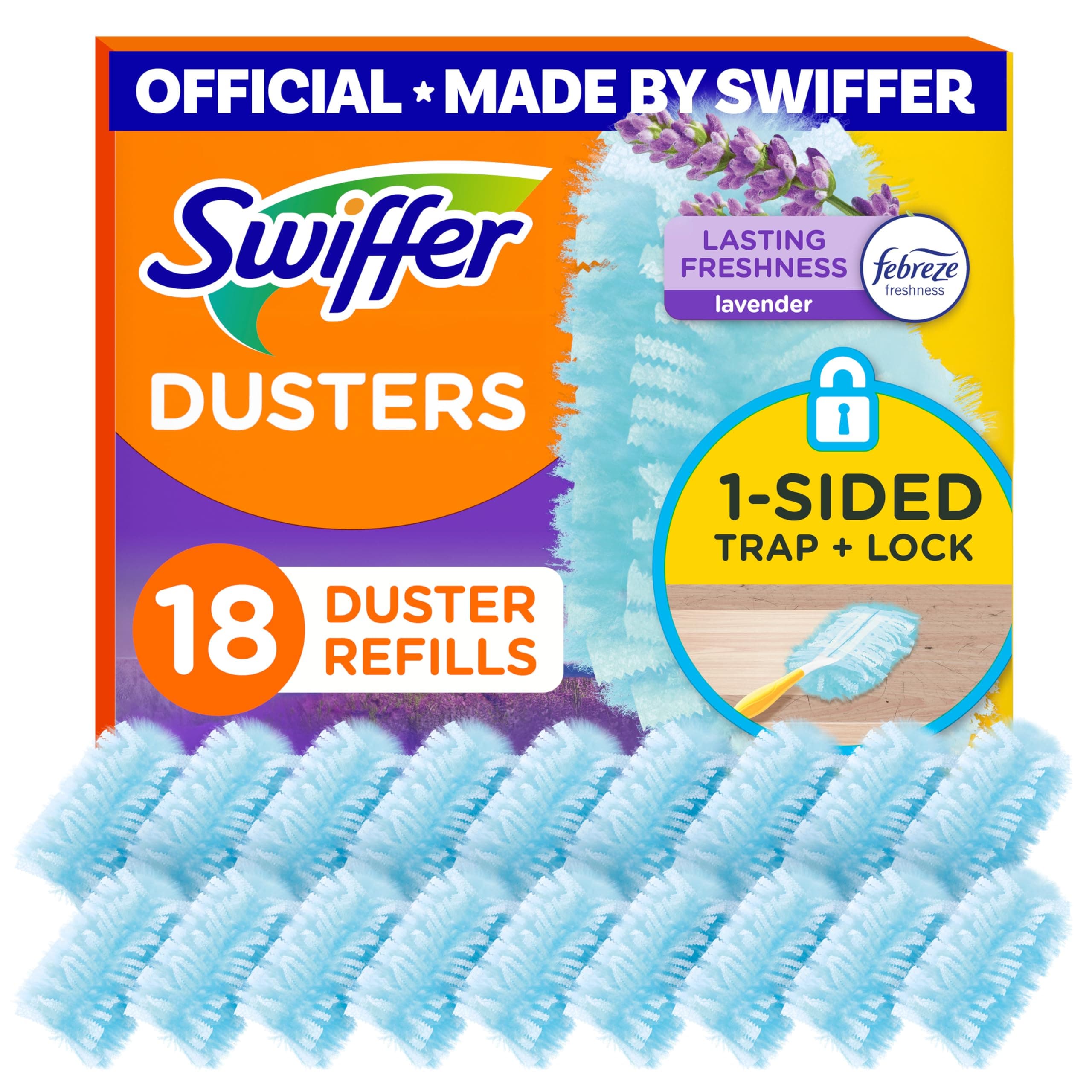 Swiffer 180 Dusters, Ceiling Fan Duster, Multi Surface Refills with Febreze Lavender, 18 Count