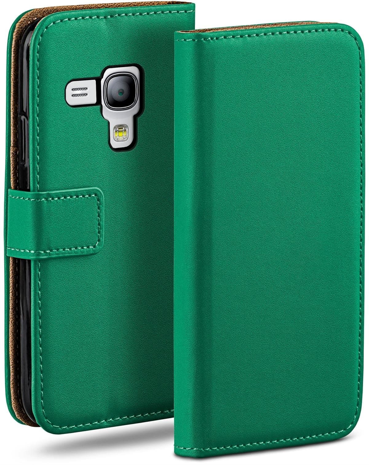 moex Book Case for Samsung Galaxy S3 Mini Mobile Phone Case with Card Slot, 360 Degree Folding Protective Case, Flip Case Cover, PU Leather Mobile Phone Case, Dark Green