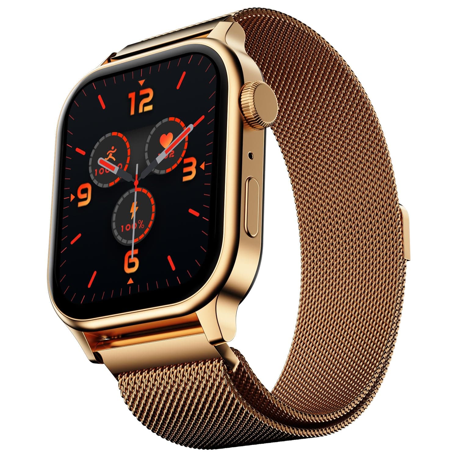 Rise Round Smart Watch 1.85″ HD Display with Bluetooth Calling, Rotating Crown, AI Voice Assistant, SpO2 & Heart Rate Monitor, 120+ Sports Modes, IP67 Waterproof Metal Smartwatch - Gold