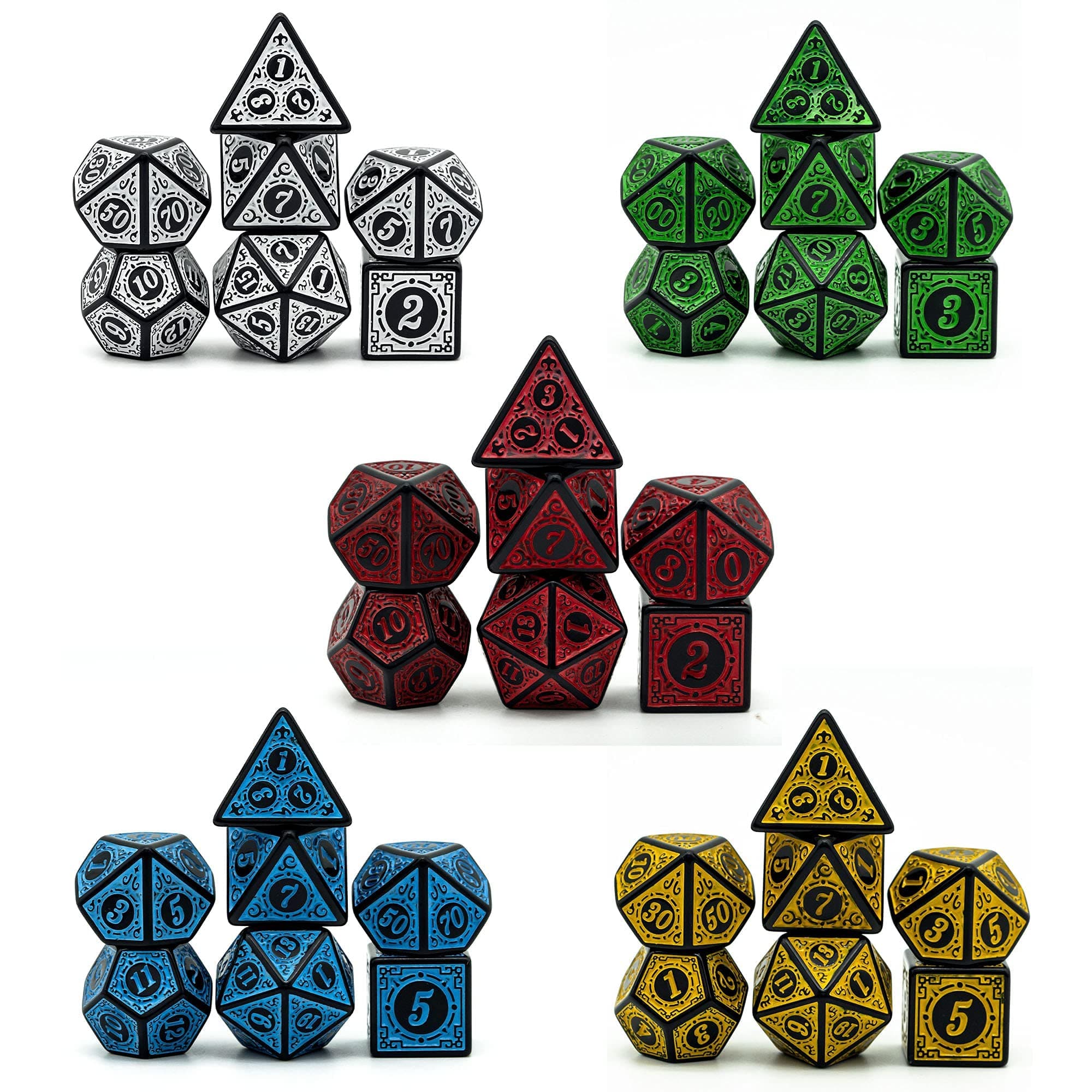 5 Sets Dice DND, Polyhedral Dice Set (35pcs) with Leather Dice Bag, D&D Dice Set for Dungeons and Dragons, RPG Table Games (Window Lattice Carved Series)