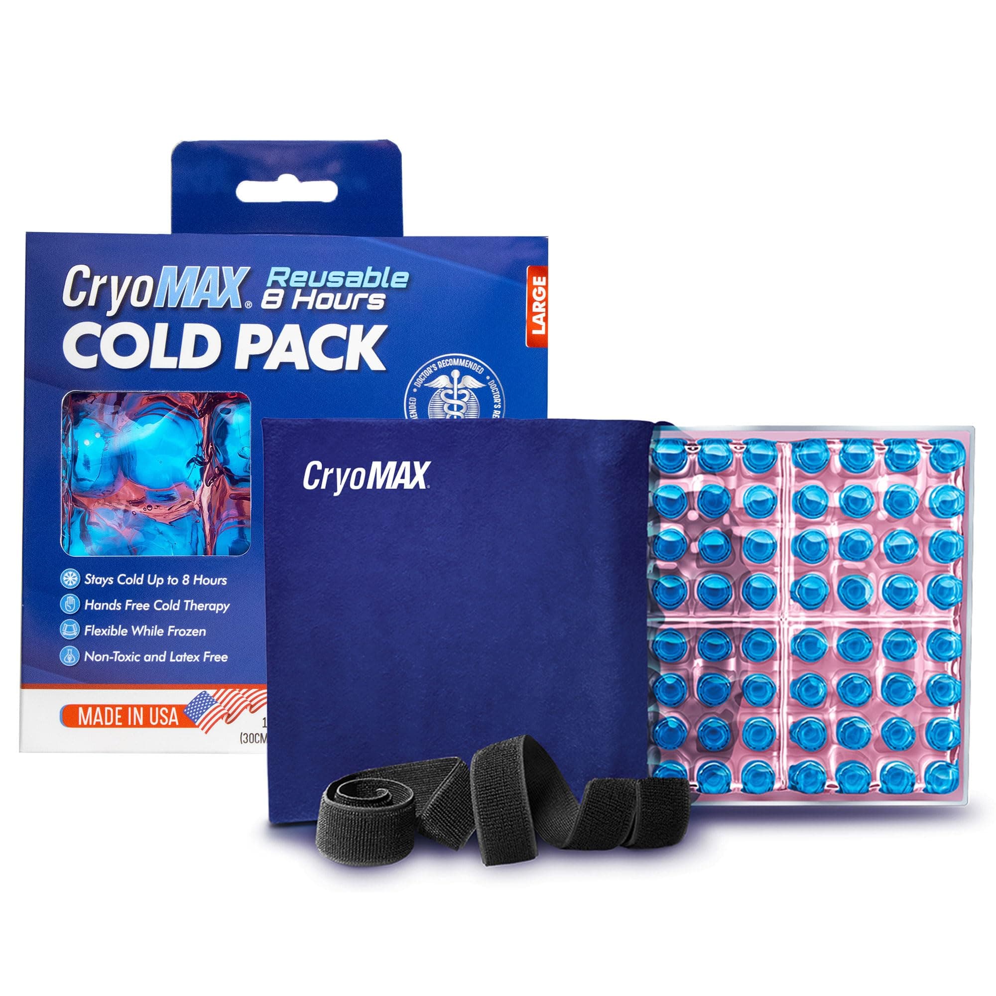 CryoMAX Cold Pack, Reusable, Latex Free, 8 Hour Cold Therapy, Large, 12" x 12" (1 Count)