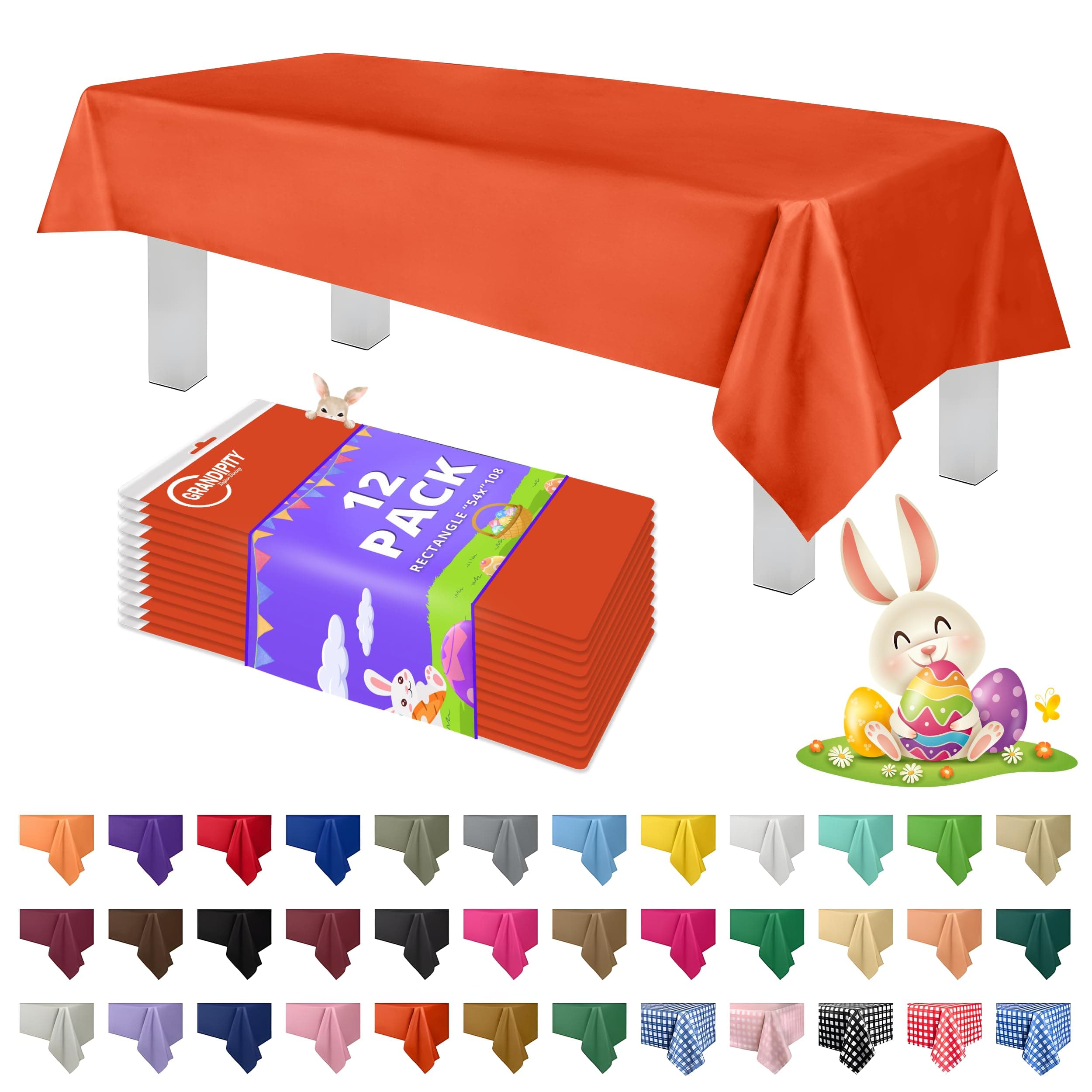 12 Pack Premium Disposable Plastic Tablecloth 54 Inch. x 108 Inch. Decorative Rectangle Table Cover - Orange