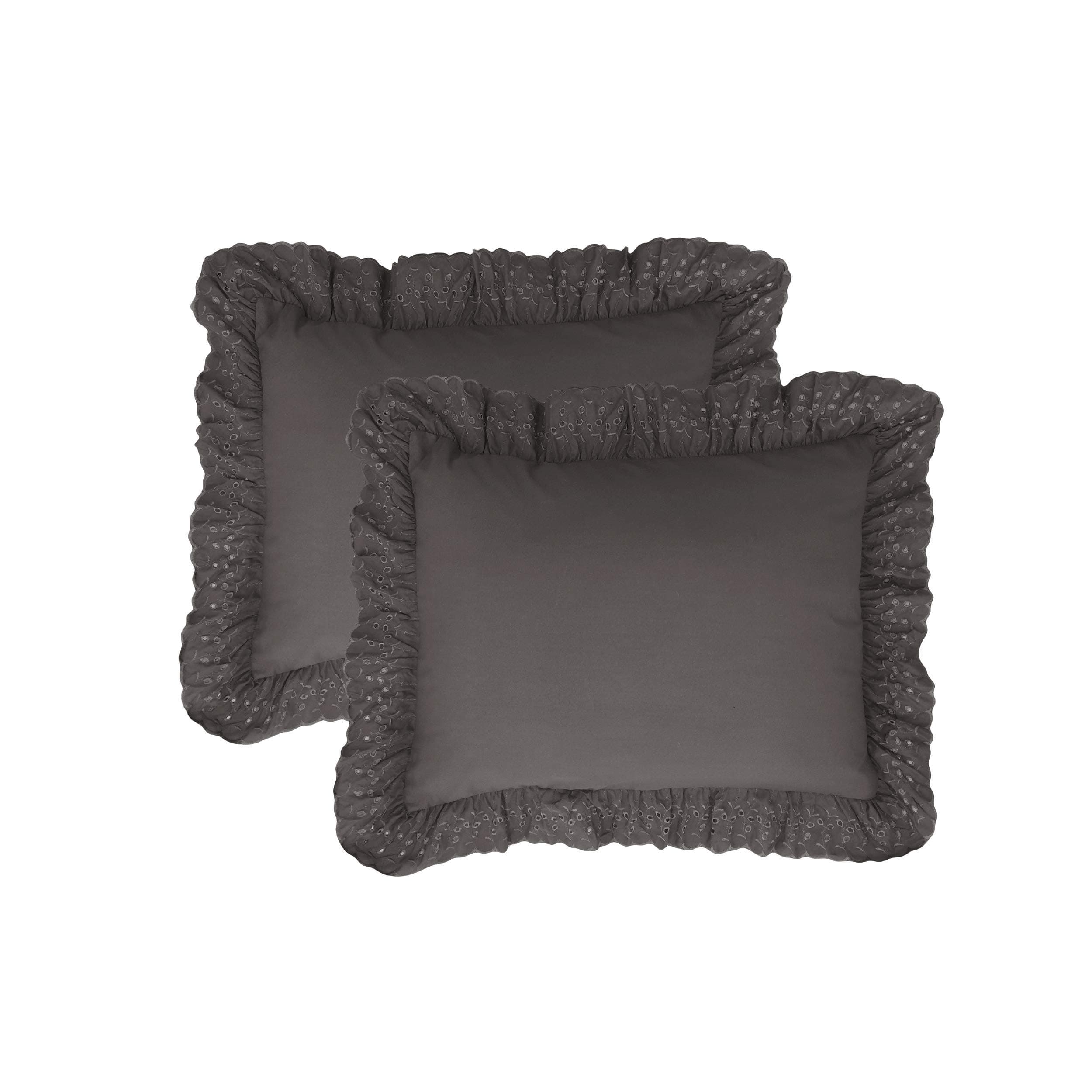Fresh Ideas Ruffled Eyelet Shams Set, 2-Pack, King, Grey, 2 Piece
