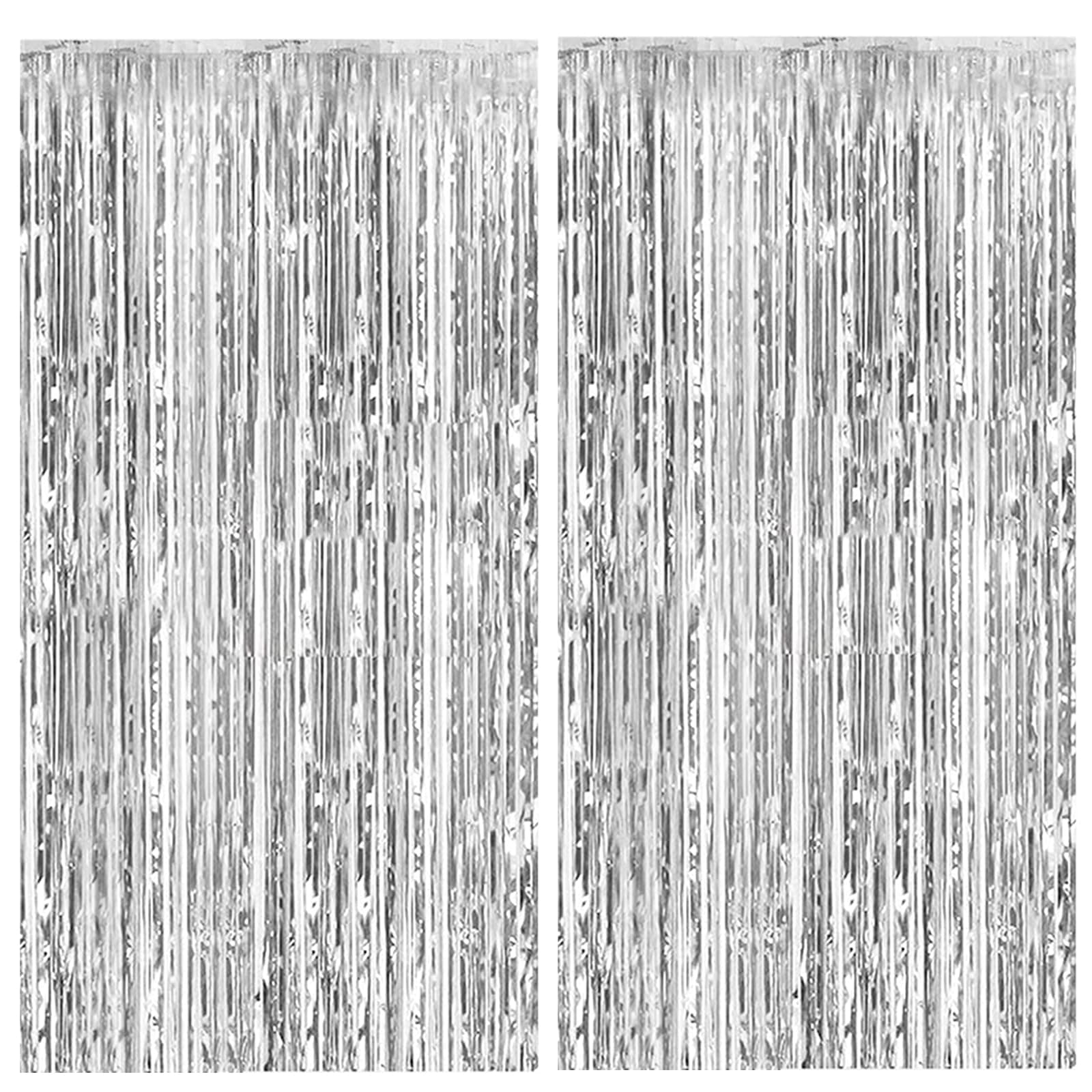 2 Pack Silver Backdrop Curtain Party Decorations Foil Fringe Backdrop Silver Tinsel Streamers Birthday Bachelorette New Year Christmas Wedding Baby Shower Disco Party Decorations
