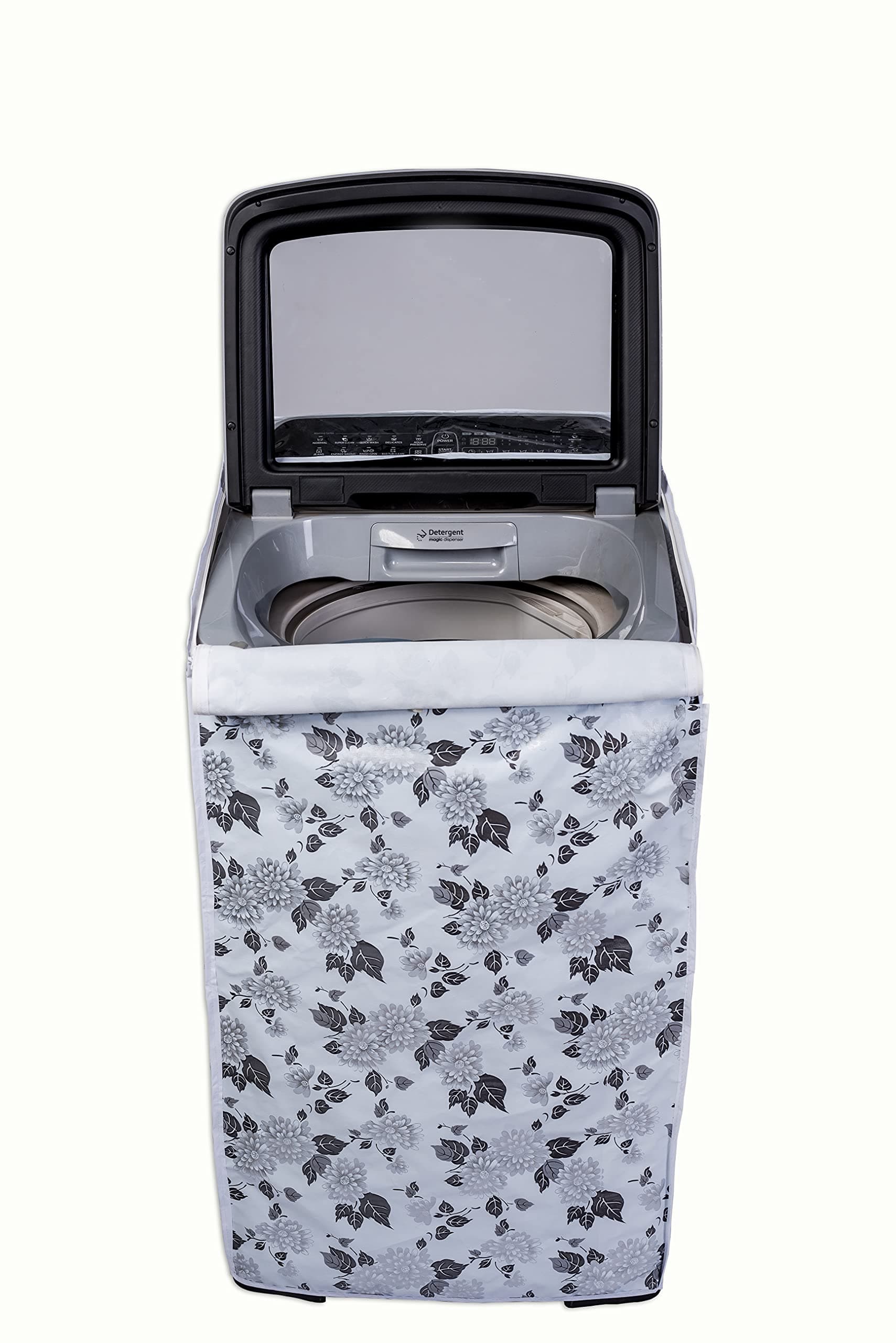 Classic® Top Load Washing Machine Cover Suitable for Whirlpool Back Panel 6 kg, 6.5 kg, 7 kg, 7.5 kg. (58cms X 58cms X 97cms, Half White & Grey, Medium)