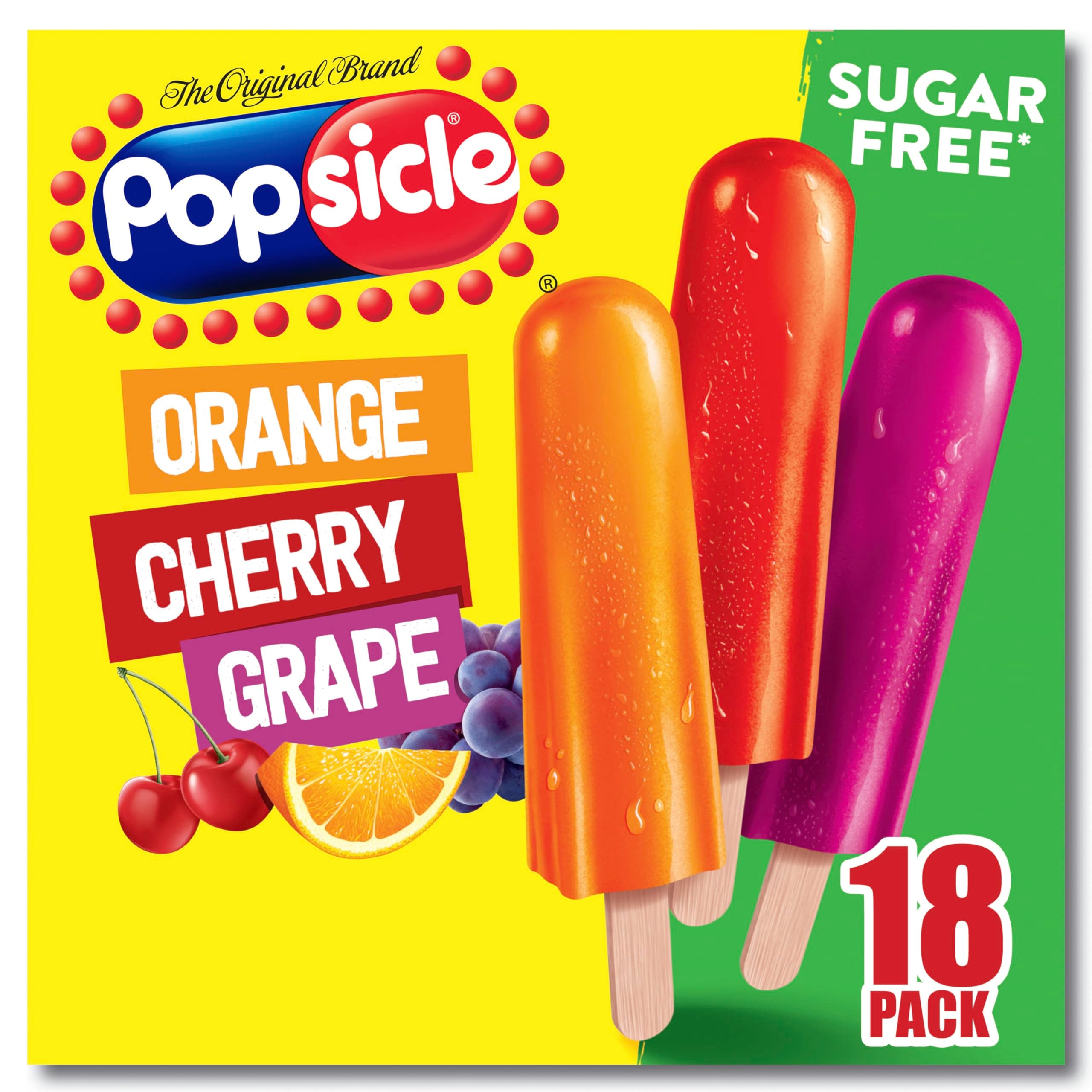 Popsicle Ice Pops Orange Cherry Grape 18 Count For a Frozen Dessert Frozen Ice Pops With only 15 Calories 29.7 oz
