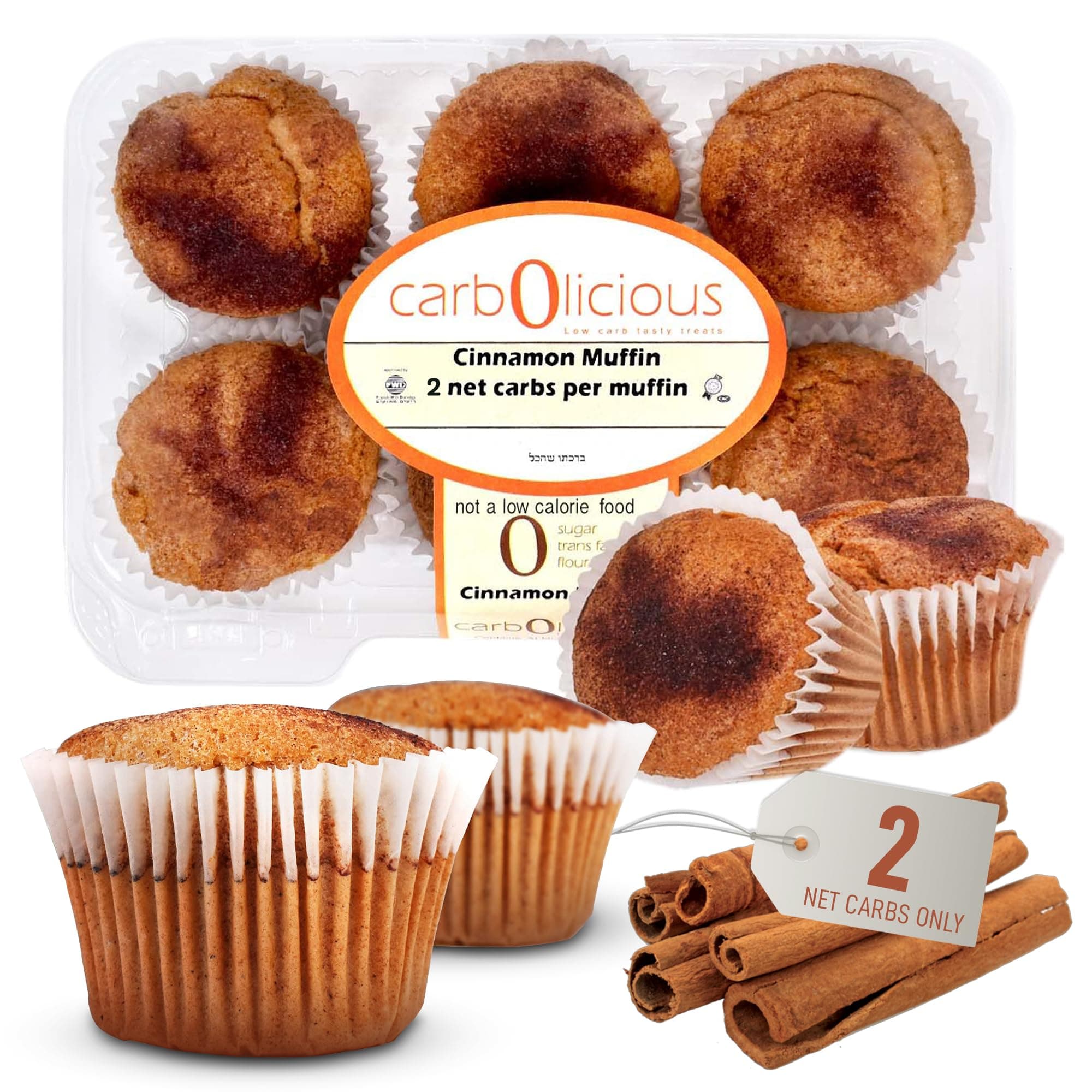Low Carb Cinnamon Muffins 6 Pcs (1-Pack) by Carb-o-licious – Delicious Keto Mini Muffins with Only 2 Net Carbs, 9g Protein – Sugar Free Cupcake Style Healthy Snack Made, Almond Flour, Low-Carb Treat