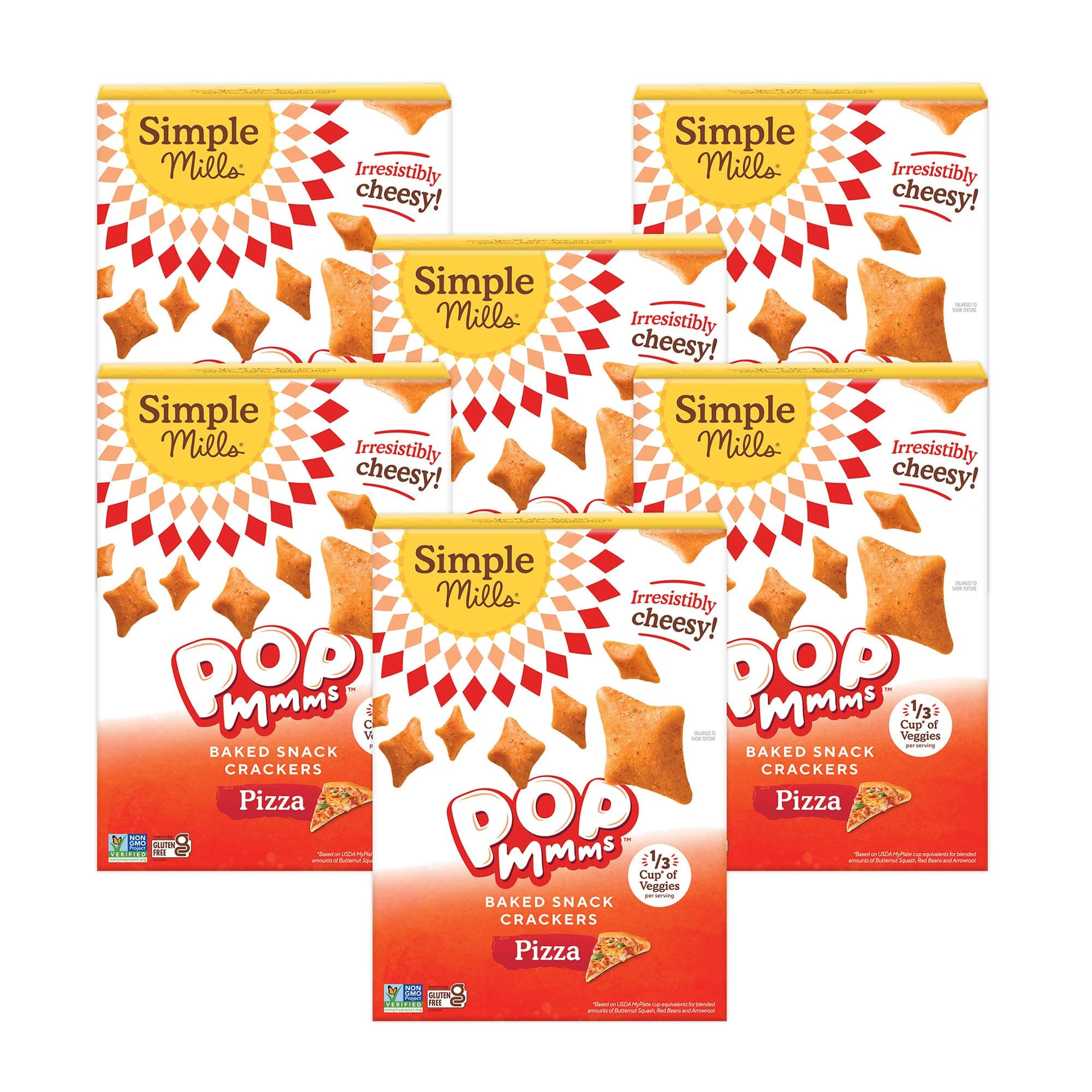 Simple Mills Pop Mmms Baked Snack Crackers, Pizza, Nothing Artificial, Kosher, Gluten Free & Non-GMO, 4 Ounce (Pack of 6)