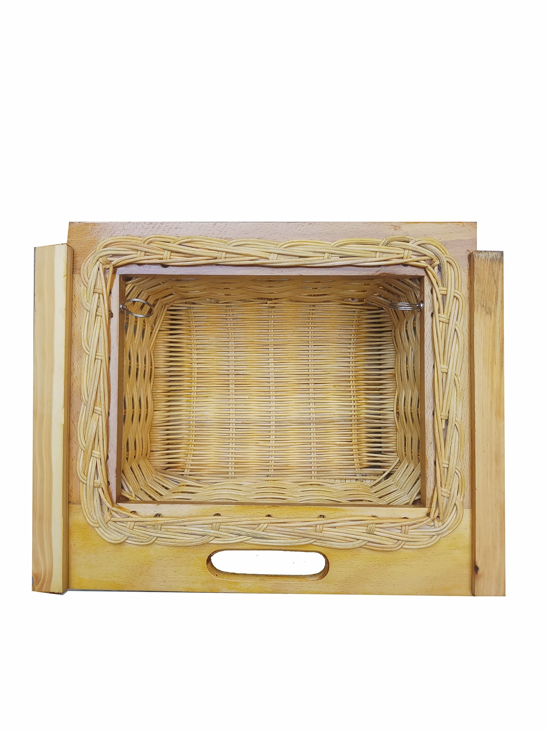 NIMRA Wooden Wicker Basket for Modular Kitchen | Pull Out Basket for Onion, Potato, Vegetable, Fruit 16X13X6 inch with Side Runner Beechwood Melamine Polish and Locking System