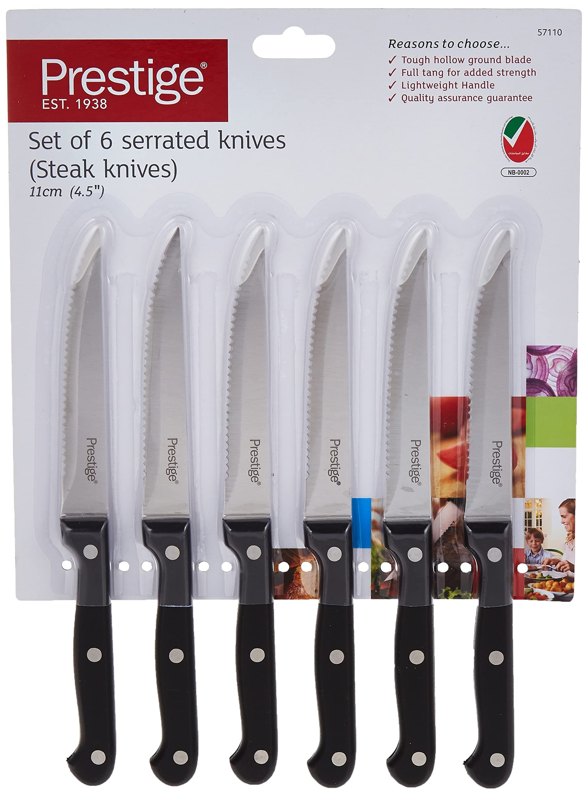 Prestige 6-Pieces Steak Knife Set with Micro Serrated Edge | Steak Knives Set with Stainless Steel Blades | PR57110