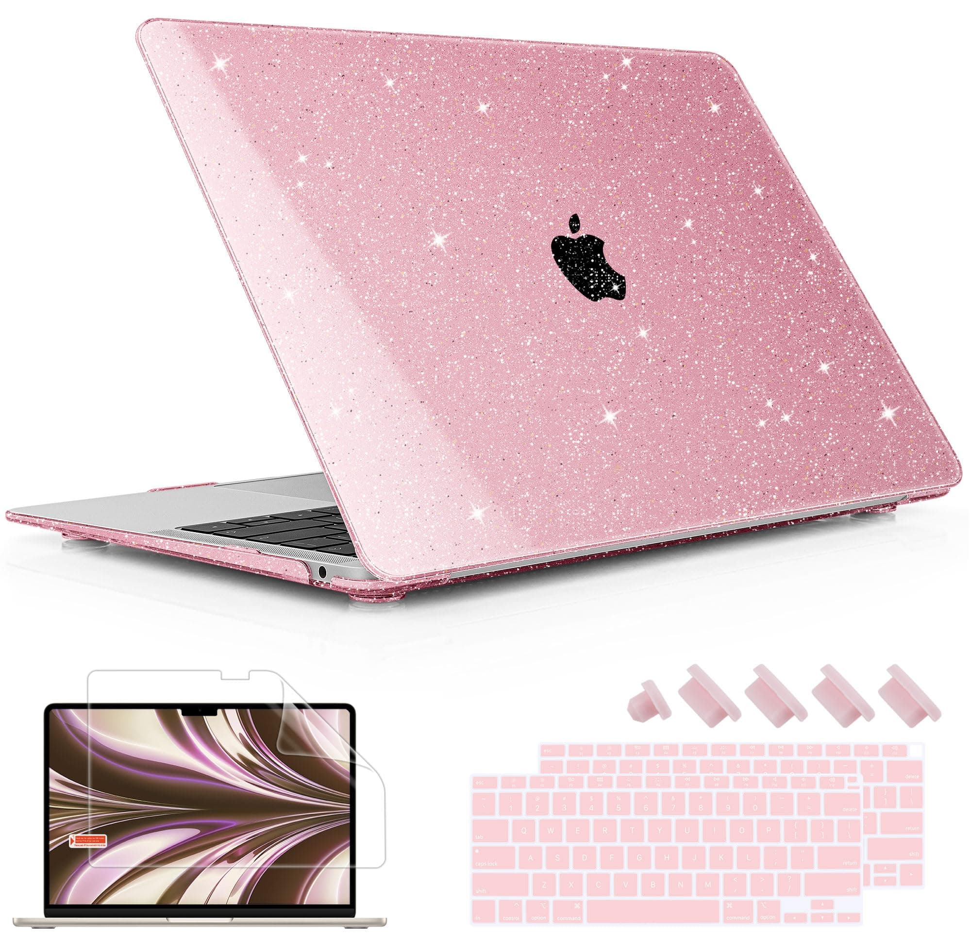 May Chen Compatible with MacBook Air 13 inch Case 2021 2020 2019 2018 Release Models: M1 A2337 A2179 A1932, Plastic Hard Shell Case for Mac Air 13 inch with Retina Fits Touch ID, Pink Glitter