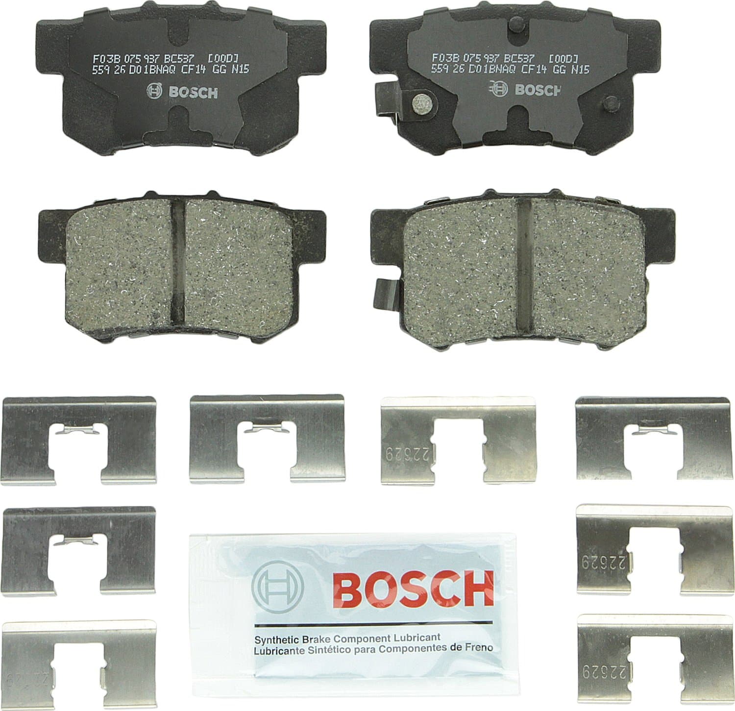 BOSCH BC537 QuietCast Premium Ceramic Disc Brake Pad Set - Compatible with Select Acura CL, CSX, ILX, RSX, TL, TSX, Vigor; Honda Accord, Civic, CR-Z, Prelude, S2000; Suzuki Kizashi, SX4; REAR