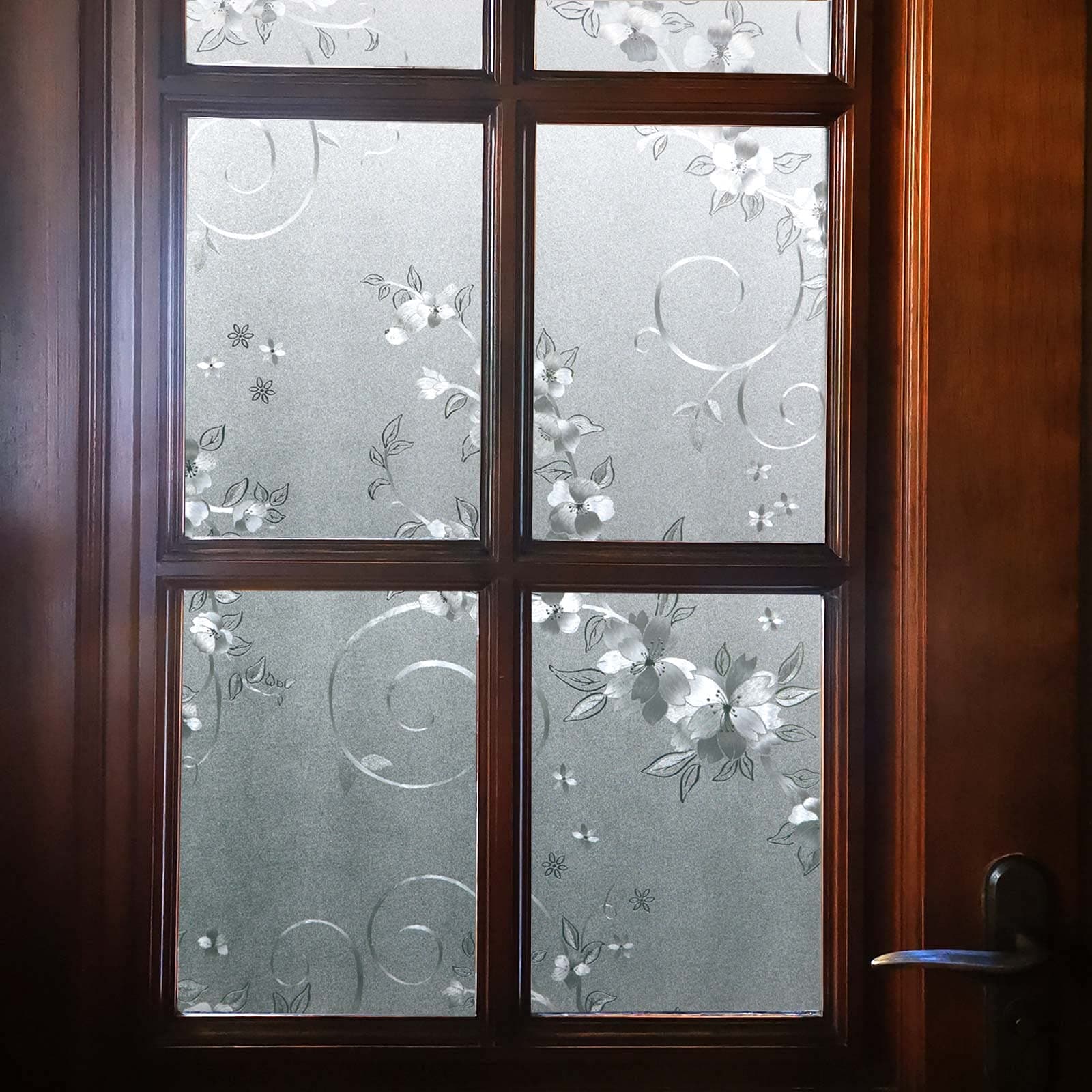 VSUDO 2 Rolls 35.4" by 78.7" Privacy Window Film, Frosted Vine Flower Pattern Window Tint, Static Cling Window Glass Sticker for Home (38.75 Sq. Ft Total)
