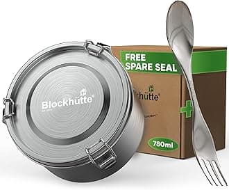 Blockhütte Stainless Steel Food Containers, Round I 780ml with Spork I Tiffin, Stainless Steel Lunch Box Leakproof – Bento Metal Lunch Box for Adults and Kids, Food Storage Containers