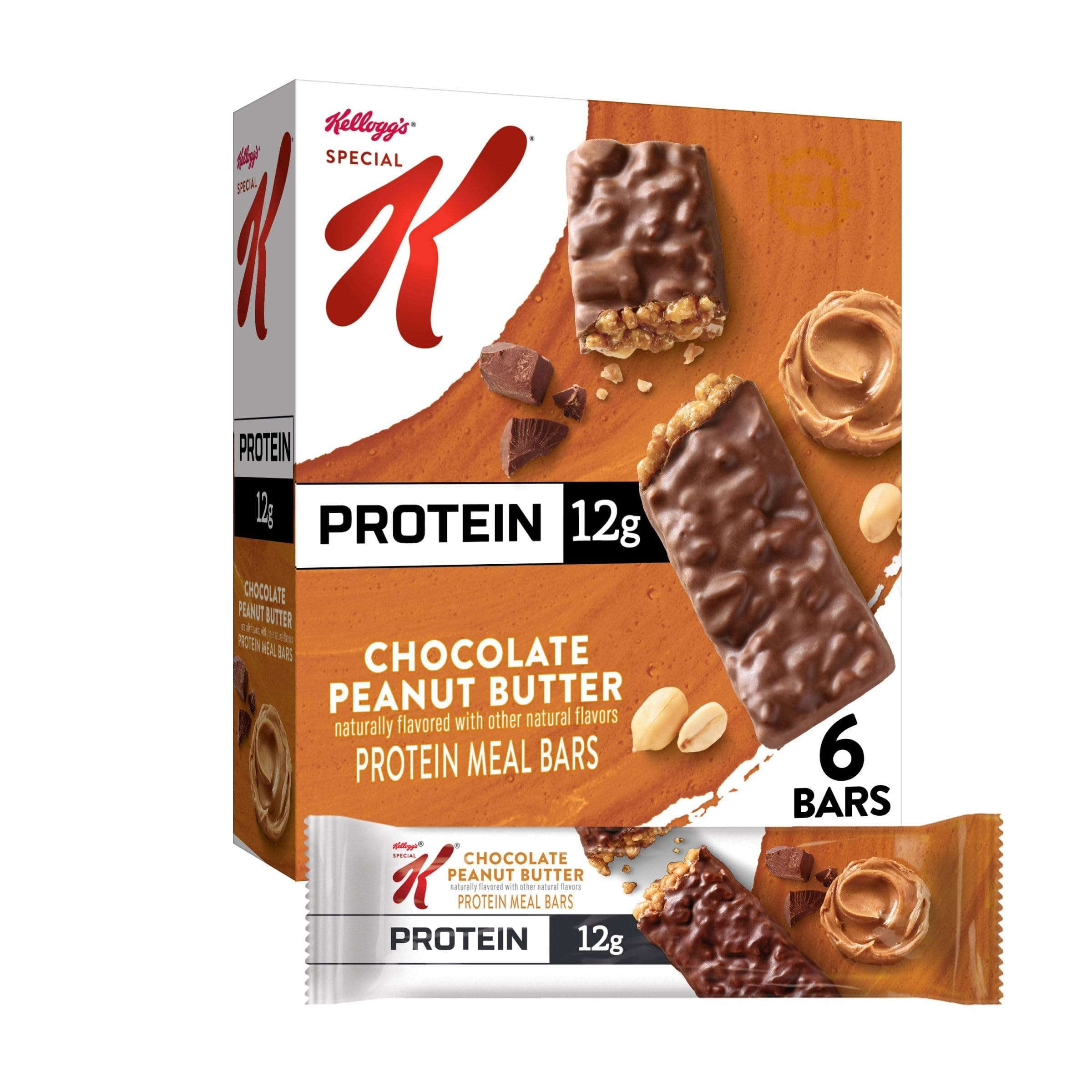 Special K Kellogg's Protein Bars, 12g Protein Snacks, Meal Replacement, Chocolate Peanut Butter, 9.5oz Box (6 Bars)