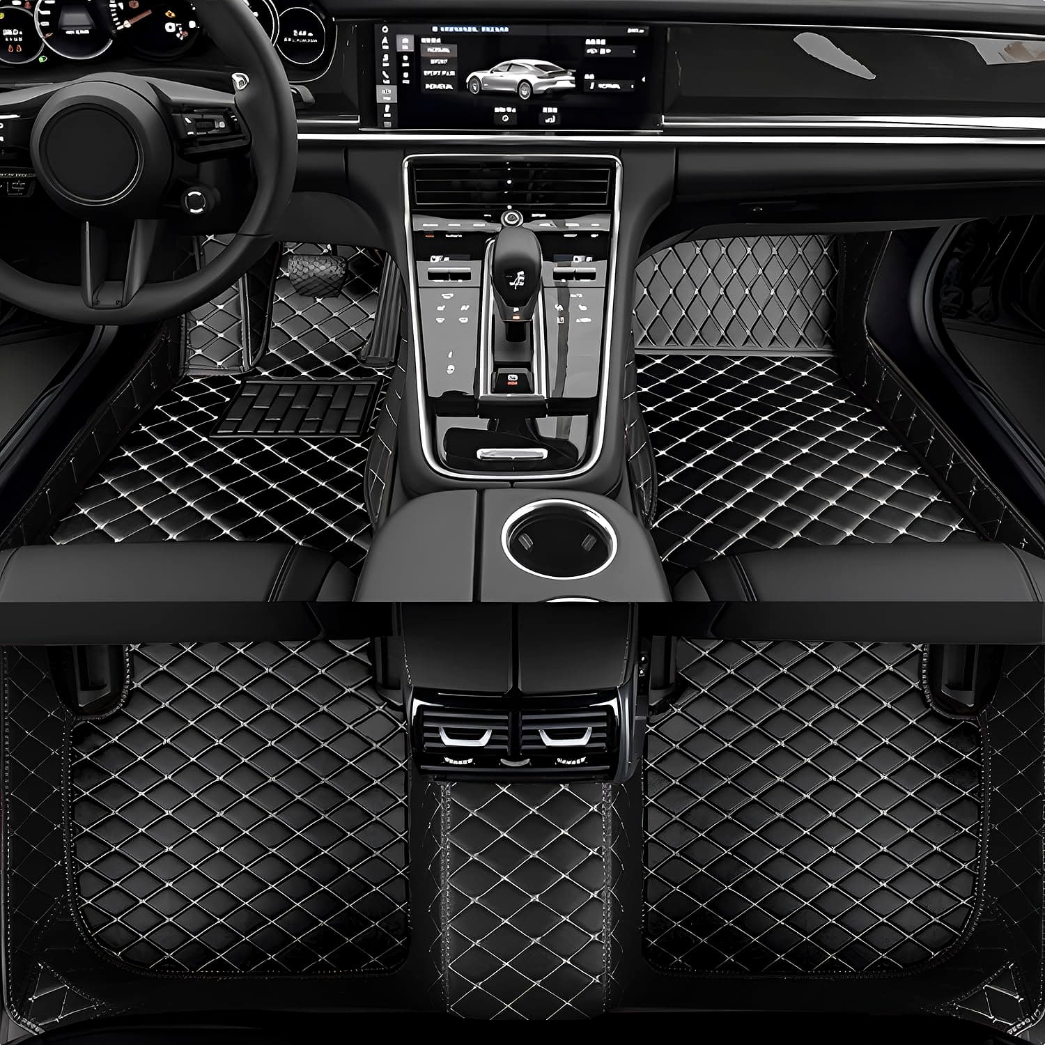 Custom Personalized Floor Mats for Cars，Luxury Full Coverage All Weather Car Floor Mats，Anti-Slip Leather Car Mat Set ，Custom Floor Mats for 99% of Cars, Trucks & SUVs (Black 8 White)