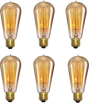 - Desidiya Edison Tungsten Filament Antique Glass Light Bulbs Vintage Base E27 Bulb Yellow Light For Home Decoration Living Room/Hall/Balcony/Restaurant Bar Lighting (Pack Of 6), Incandescent